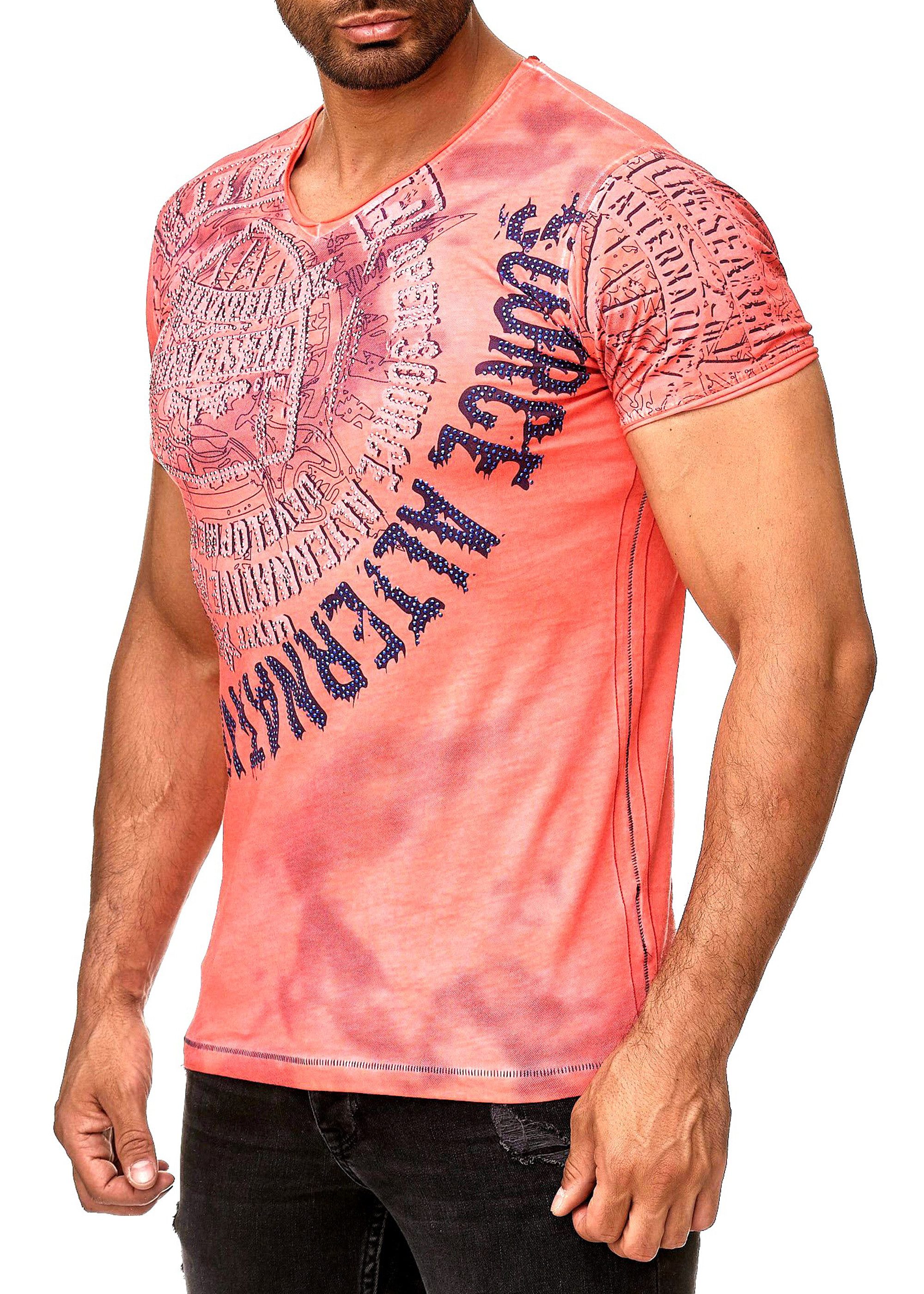 R-NEAL T-Shirt T-Shirt Washed Streetwear Printed Sale Verwaschenes Kurzarm günstig online kaufen