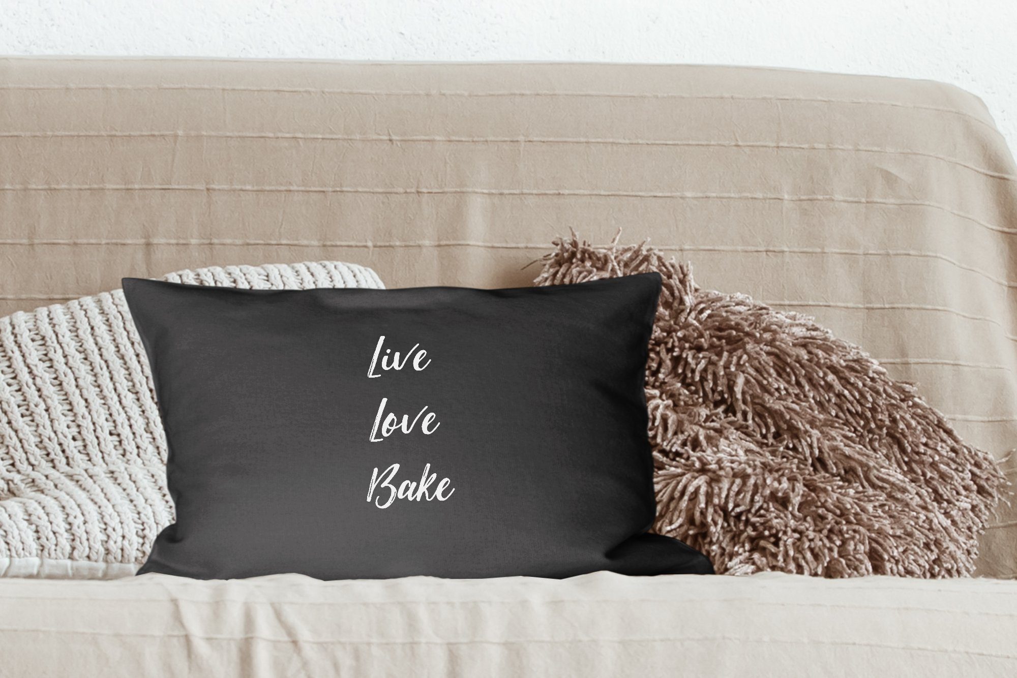 - Schlafzimmer Füllung, Backen, MuchoWow Wohzimmer Leben Dekokissen Dekokissen Zierkissen, mit Kochen Liebe - Dekoration, - Zitate Sprichwörter - Backen