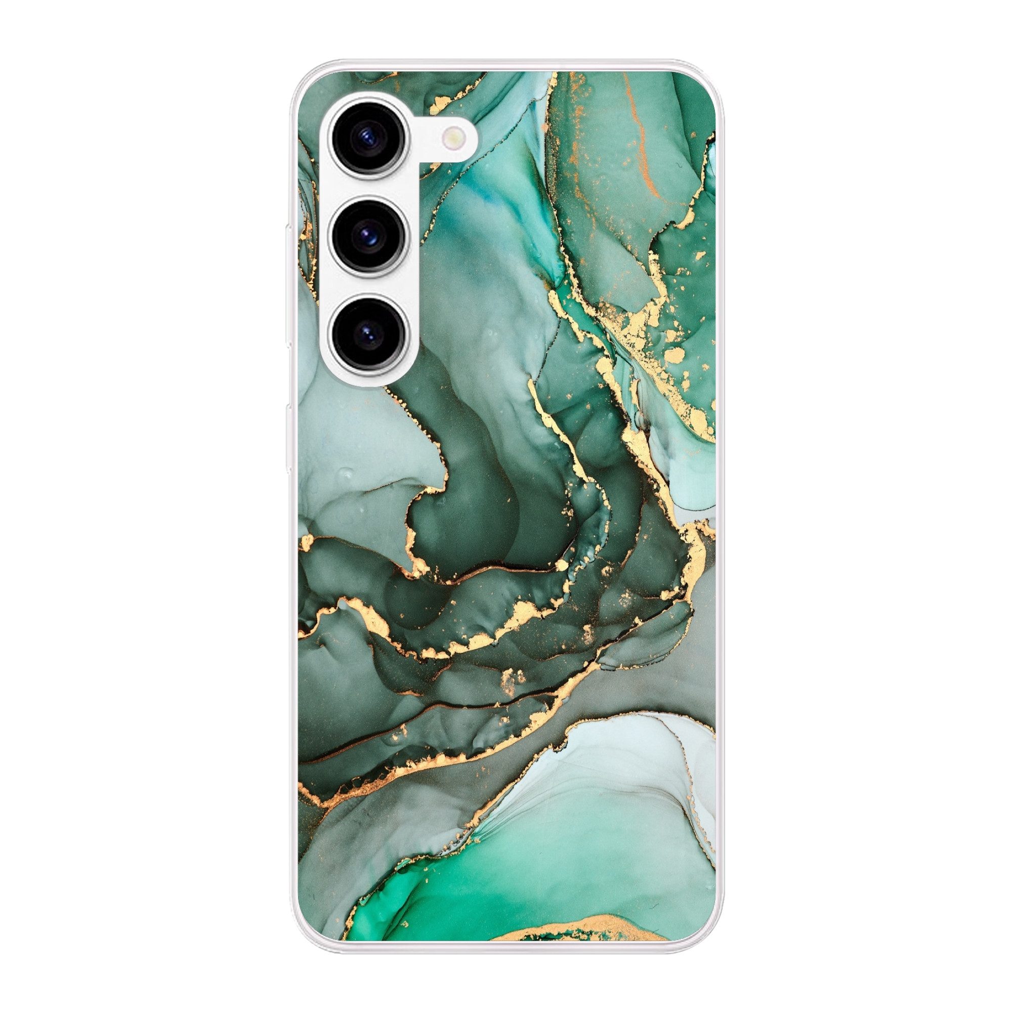 MuchoWow Handyhülle für Samsung Galaxy S23 Gold - Marmor - Grün - Luxus - Marmoroptik - Gr, Phone Case, Silikon, Schutzhülle Dünn