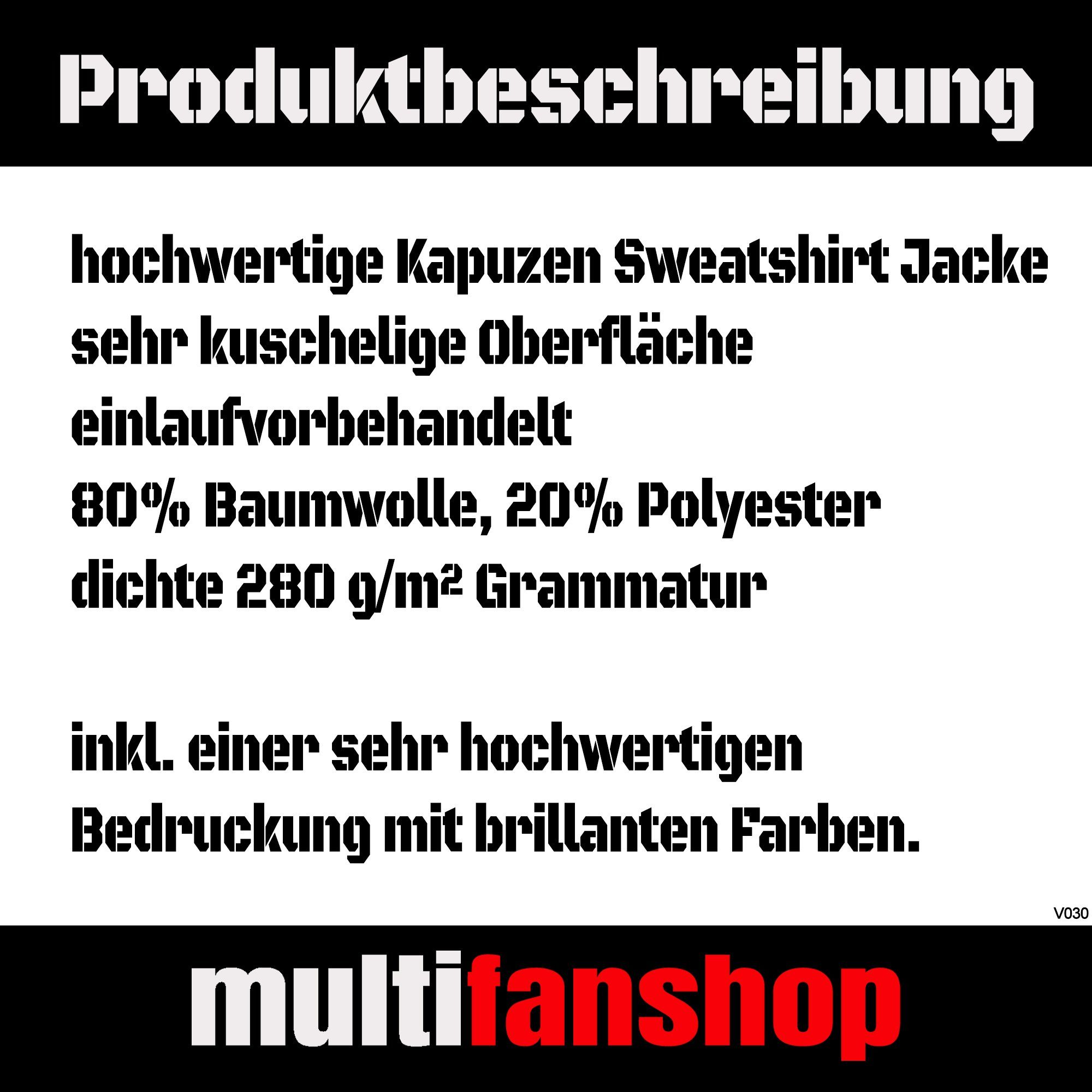 multifanshop Kapuzensweatjacke Bremen - Brust & Seite - Sweat