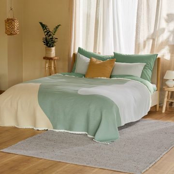 Tagesdecke Decke Fontao - 100% Baumwolle, Urbanara, Plaid mit natürlichem Design & Fransenkante
