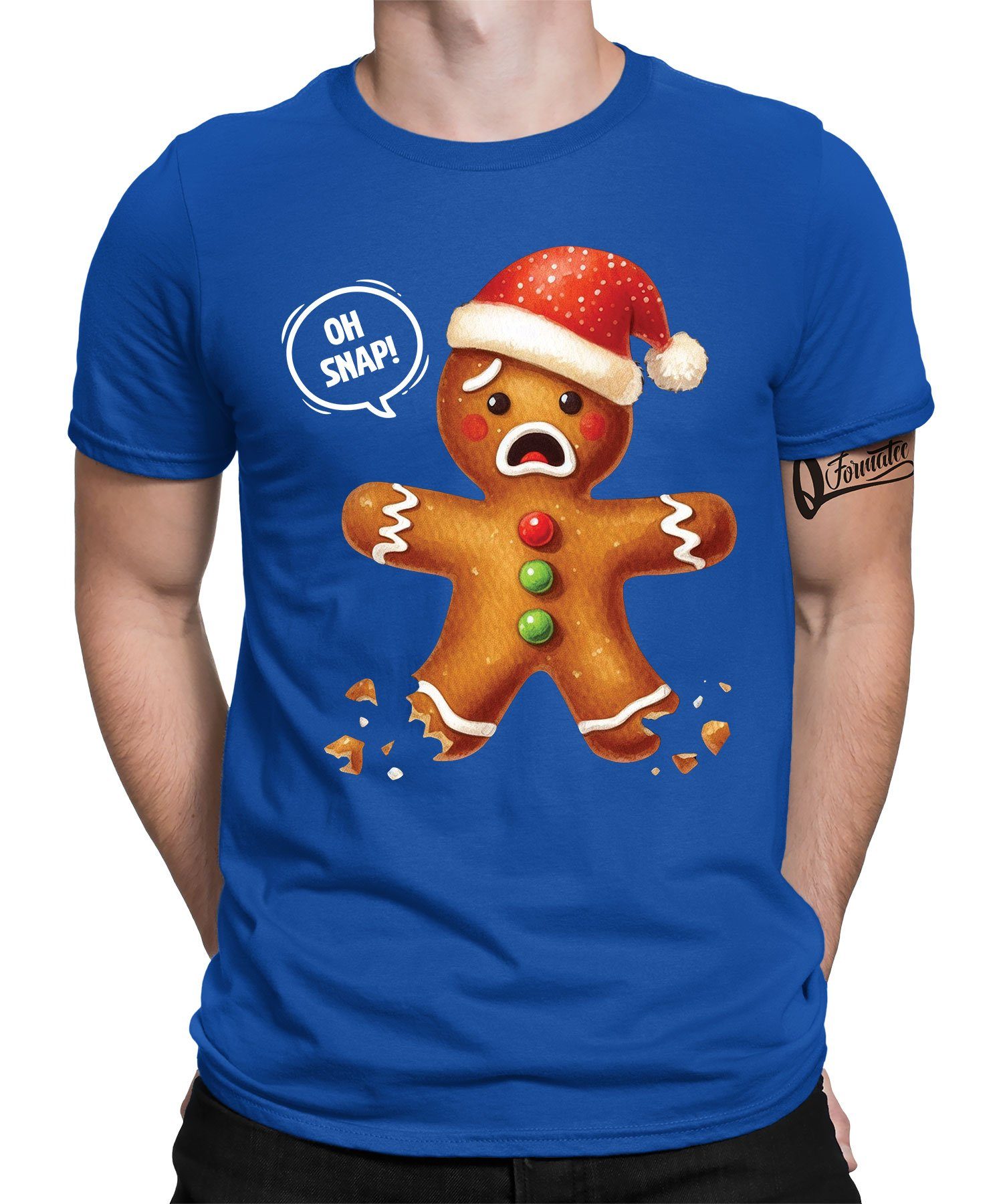 Quattro Formatee (1-tlg) Blau Kurzarmshirt Herren Weihnachtsgeschenk Snap Oh Keks Weihnachten Nikolaus - T-Shirt