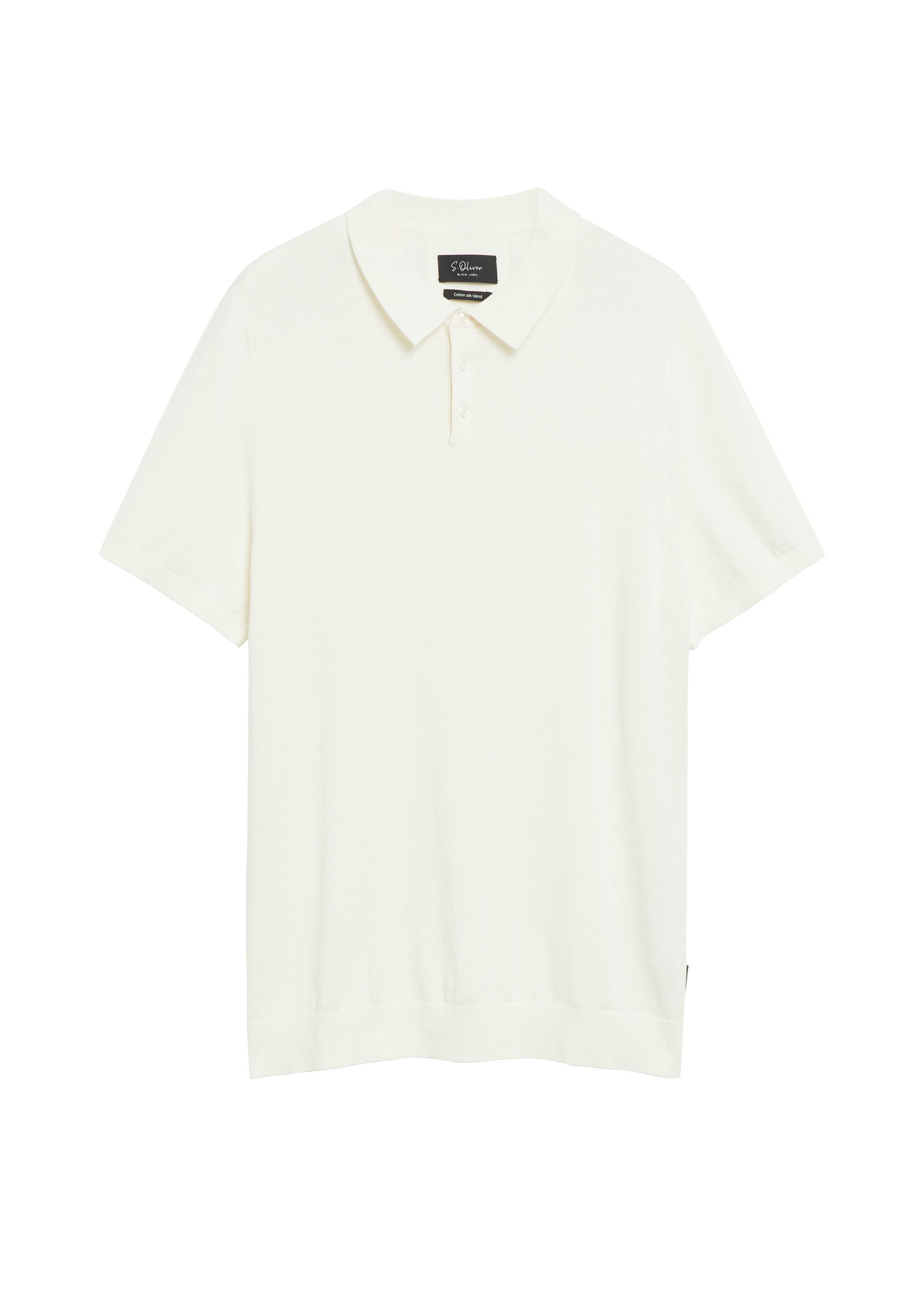 s.Oliver Kurzarmpullover Strickpullover Weiches Strick-Poloshirt aus Baumwoll-Seidenmix