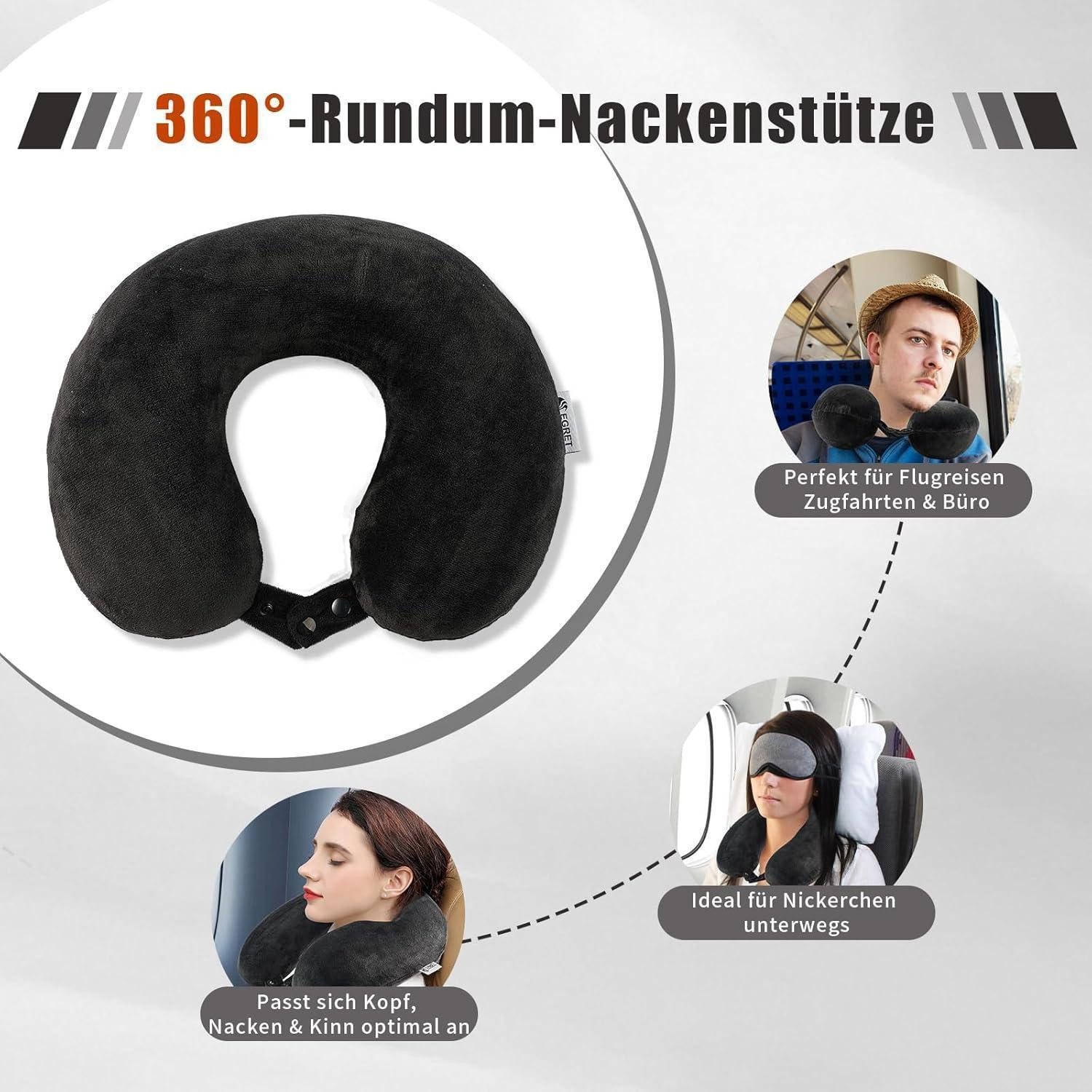 LuxusKollektion Reisekissen Nackenkissen Memory ergonomisch Reise Flugzeug Auto Schwarz