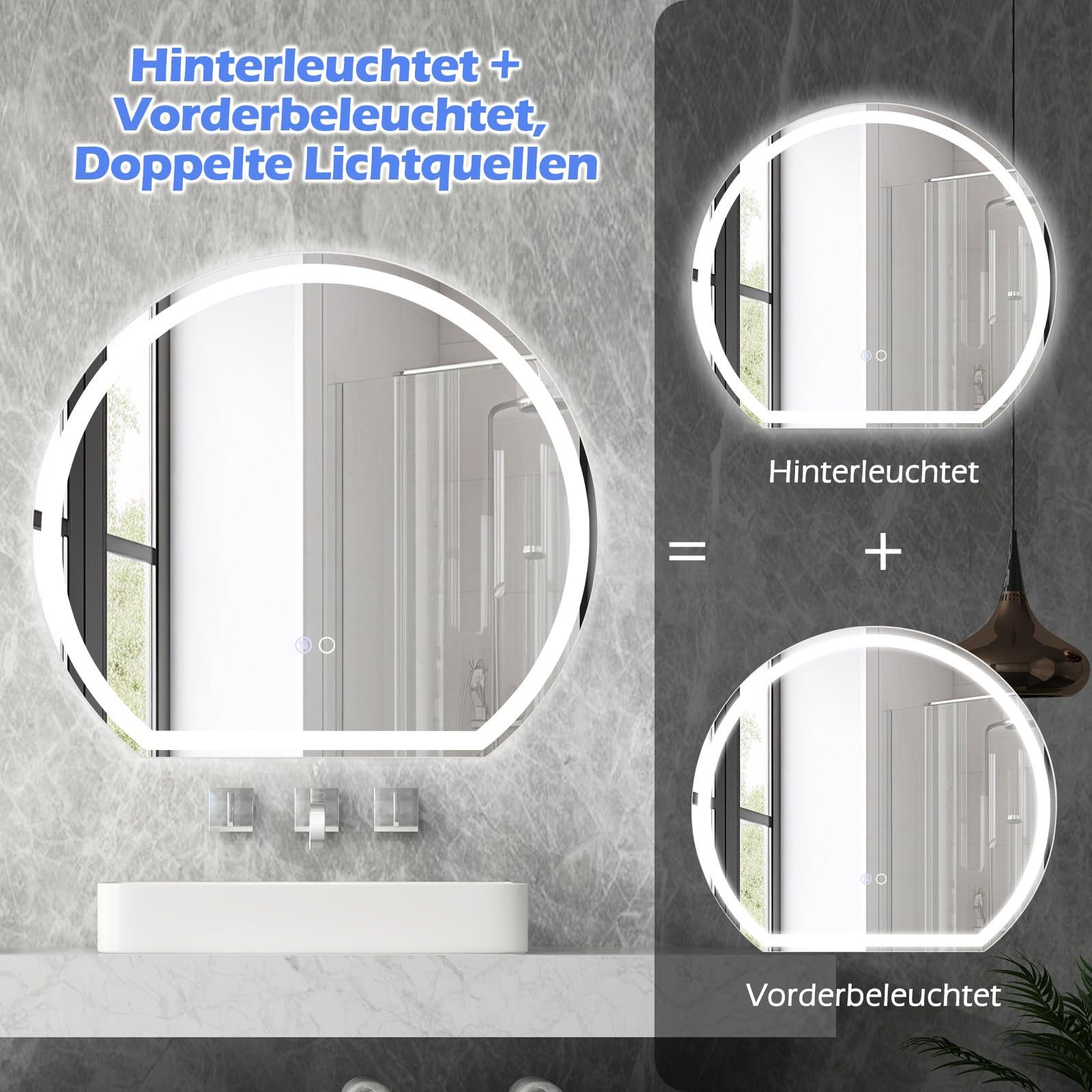 COSTWAY Badspiegel, mit Doppelte LED-Lichtquellen, Memory-Funktion, dimmbar günstig online kaufen