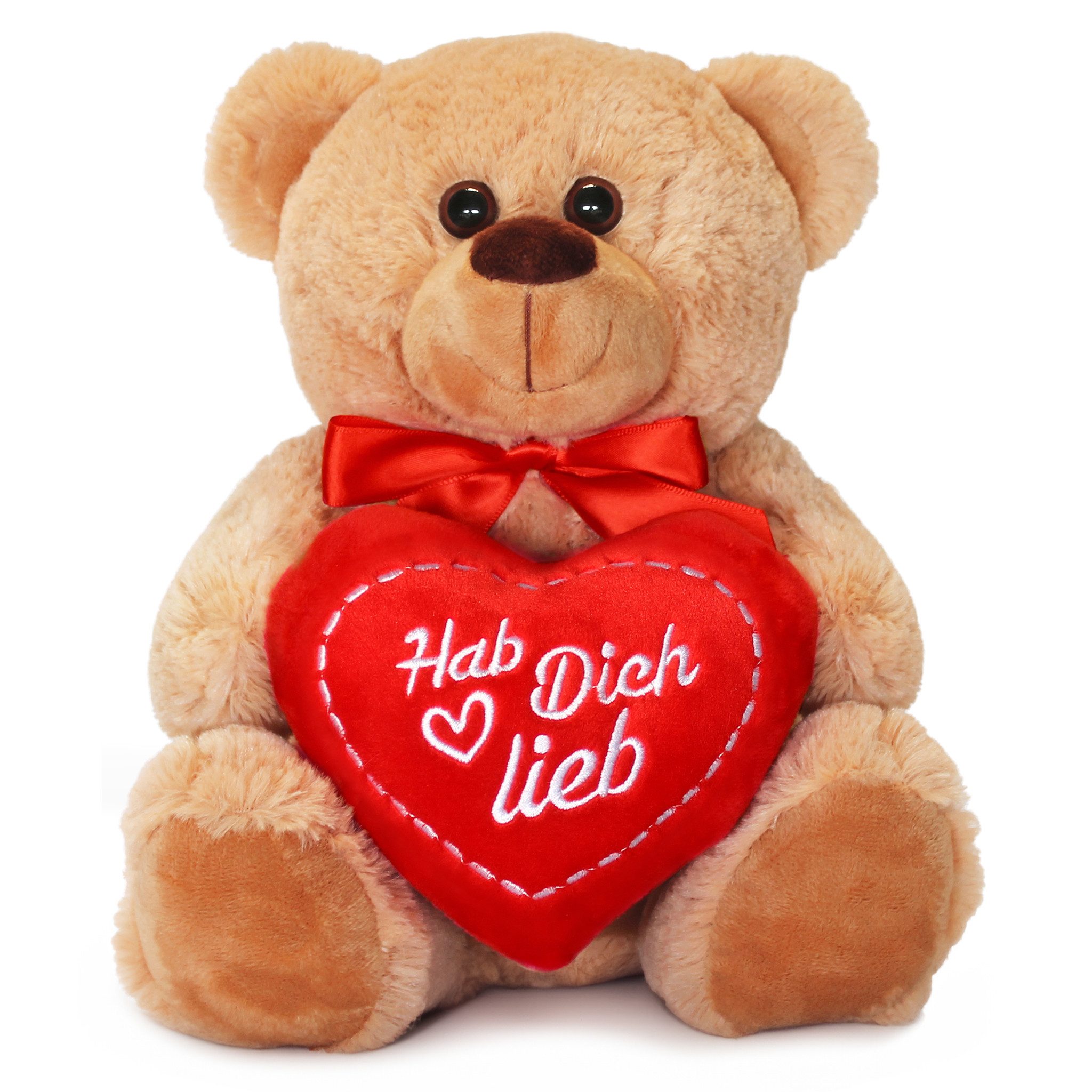 matches21 HOME & HOBBY Plüschfigur Teddybär mit Herz HAB DICH LIEB Plüsch-Teddy braun 25 cm (1-St), Süßes Kuscheltier als Valentinstag Liebe Geschenk