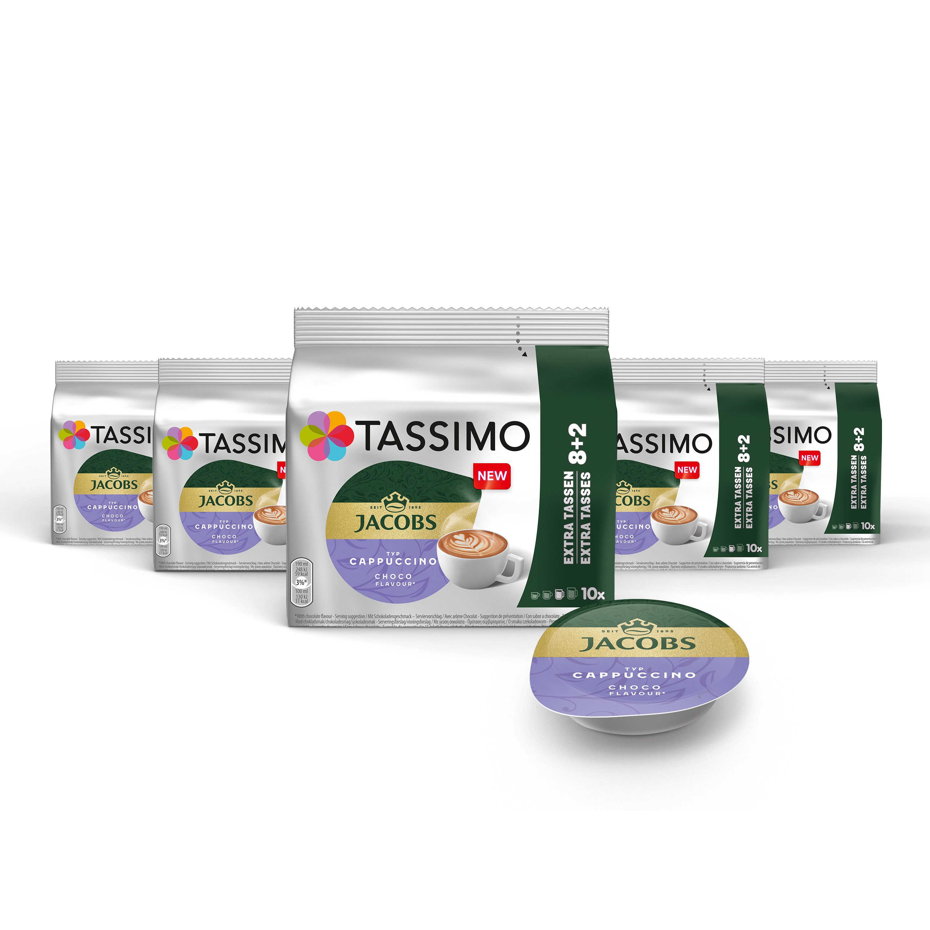 TASSIMO Kaffee Kapseln Jacobs Cappuccino Choco Schoko T Disc 5 x 10 Getränke, (Packung, 5er Pack)