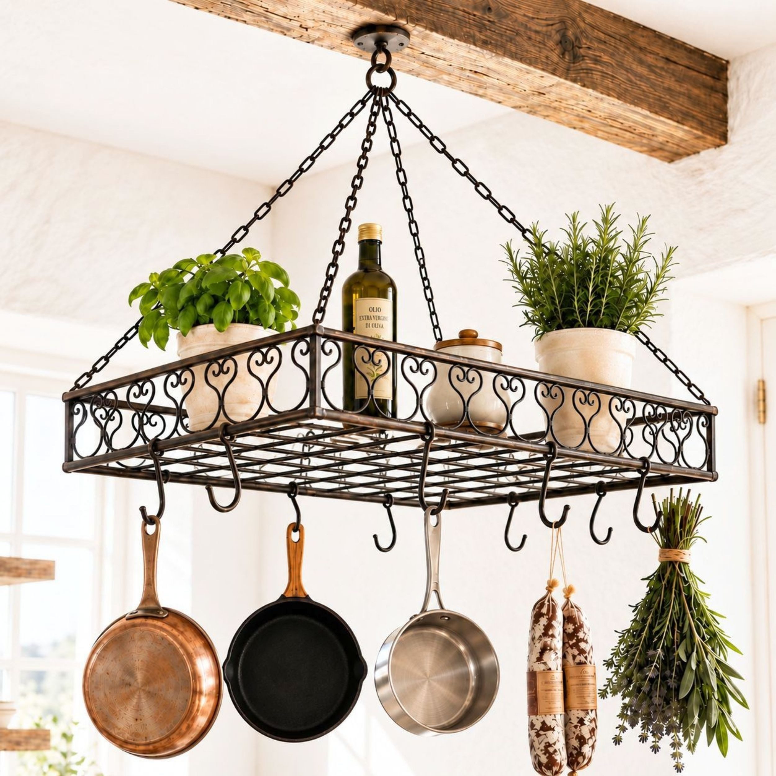 DanDiBo Hängeregal Topfhänger Cocina Pfannenhänger 60 cm Deckenregal Hänger Wurstkrone – Bild 3 von 5