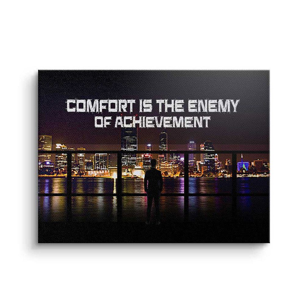 Achieve ist Enemy DOTCOMCANVAS® Comfort the - schwarzer of - Motivation Premium Leinwandbild, Rahmen Leinwandbild