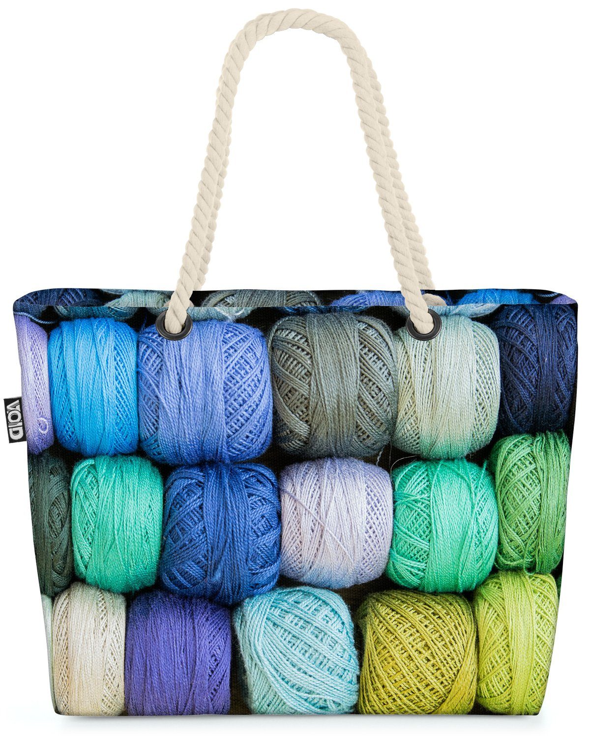 VOID Strandtasche (1-tlg), Garn Wolle Blau Grün Stricken Sticken Hobby Freizeit Häkeln Pullover
