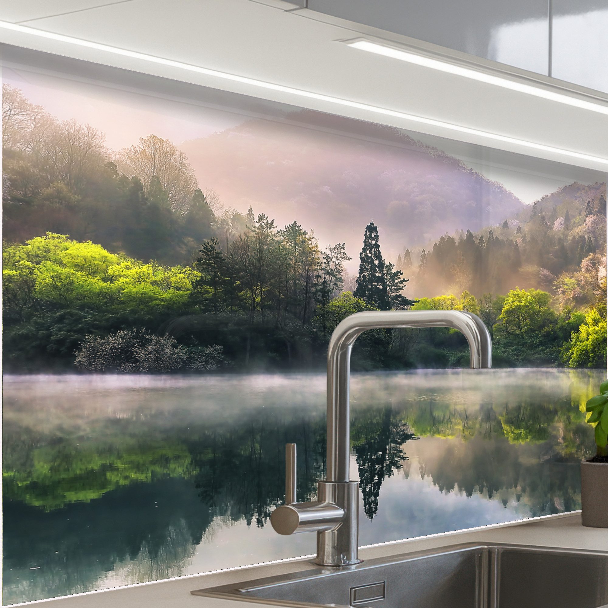 KitchenYeah Küchenrückwand selbstklebend Natur - Bäume - Berge - See - Wass günstig online kaufen