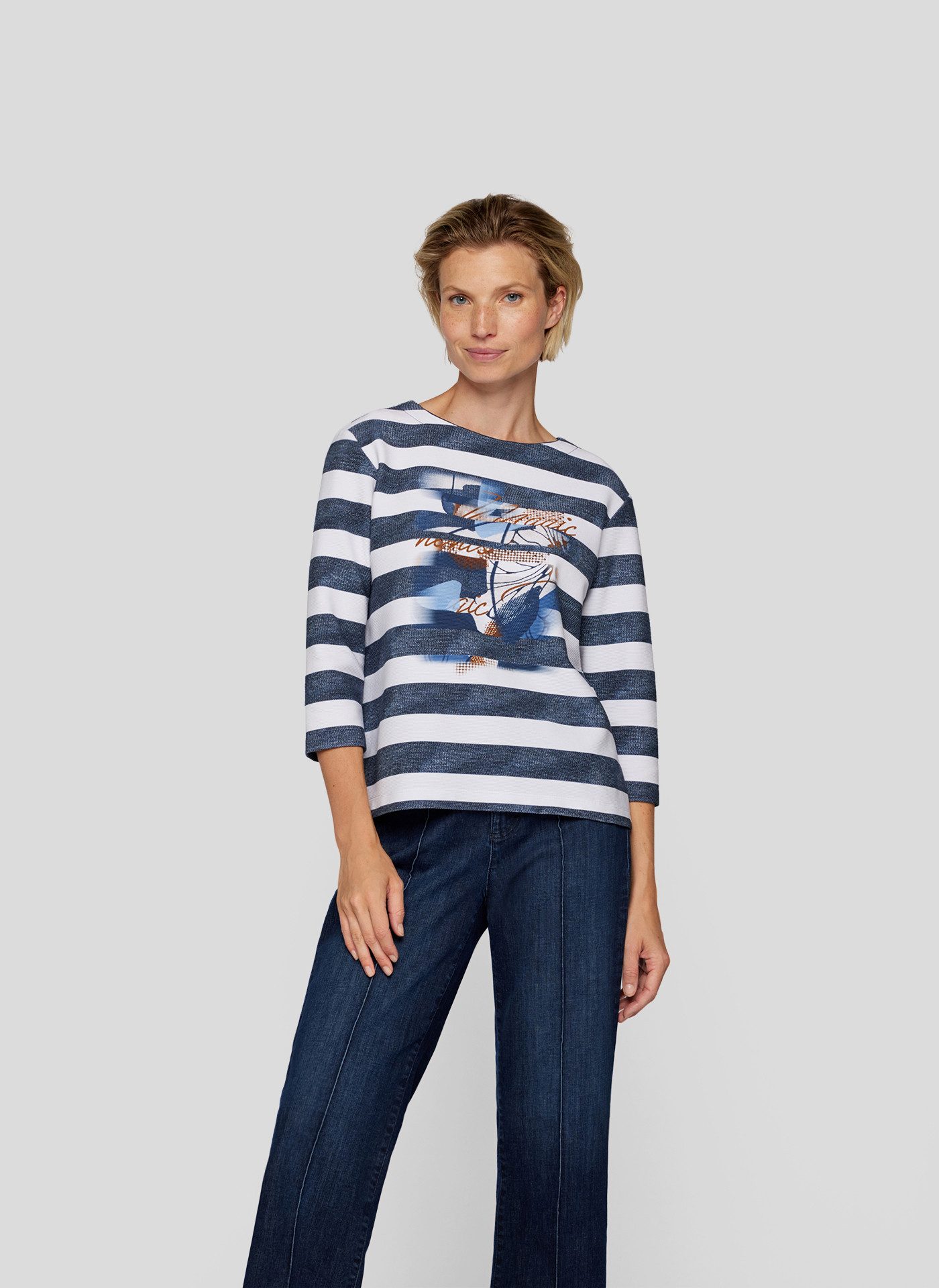 Sweatjacke Rabe Maritimes Streifen-Shirt mit grafischem Print