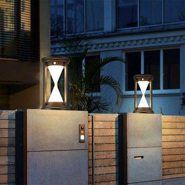 Arnusa LED Solarleuchte Sockelleuchte Sanduhr 35x20 cm Wegeleuchte Gartenleuchte 360lm, Bewegungsmelder, LED fest integriert, Warmweiß, Neutralweiß, Kaltweiß, Farbeinstellung und Bewegungsmelder