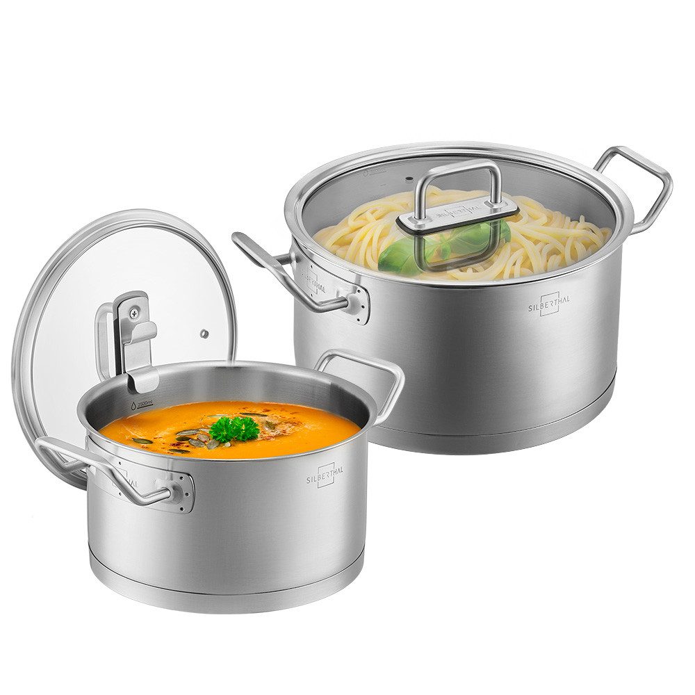 SILBERTHAL Kochtopf Topfset, Edelstahl (2er Set 3,5 & 5,8L, 2-tlg), spülmaschinenfest, rostfrei, induktionsgeeignet