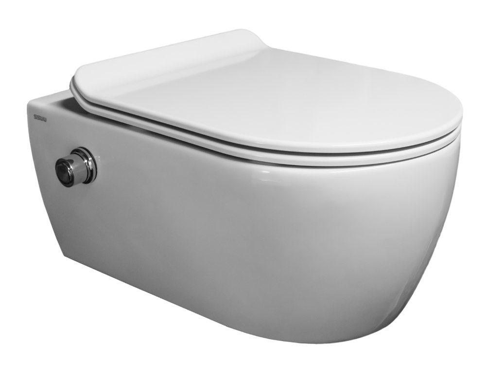 SSWW Dusch-WC mit Softclose WC-Sitz Tiefspül-WC spülrandloses WC Taharet, wandhängend, Abgang waagerecht, Taharet-Set