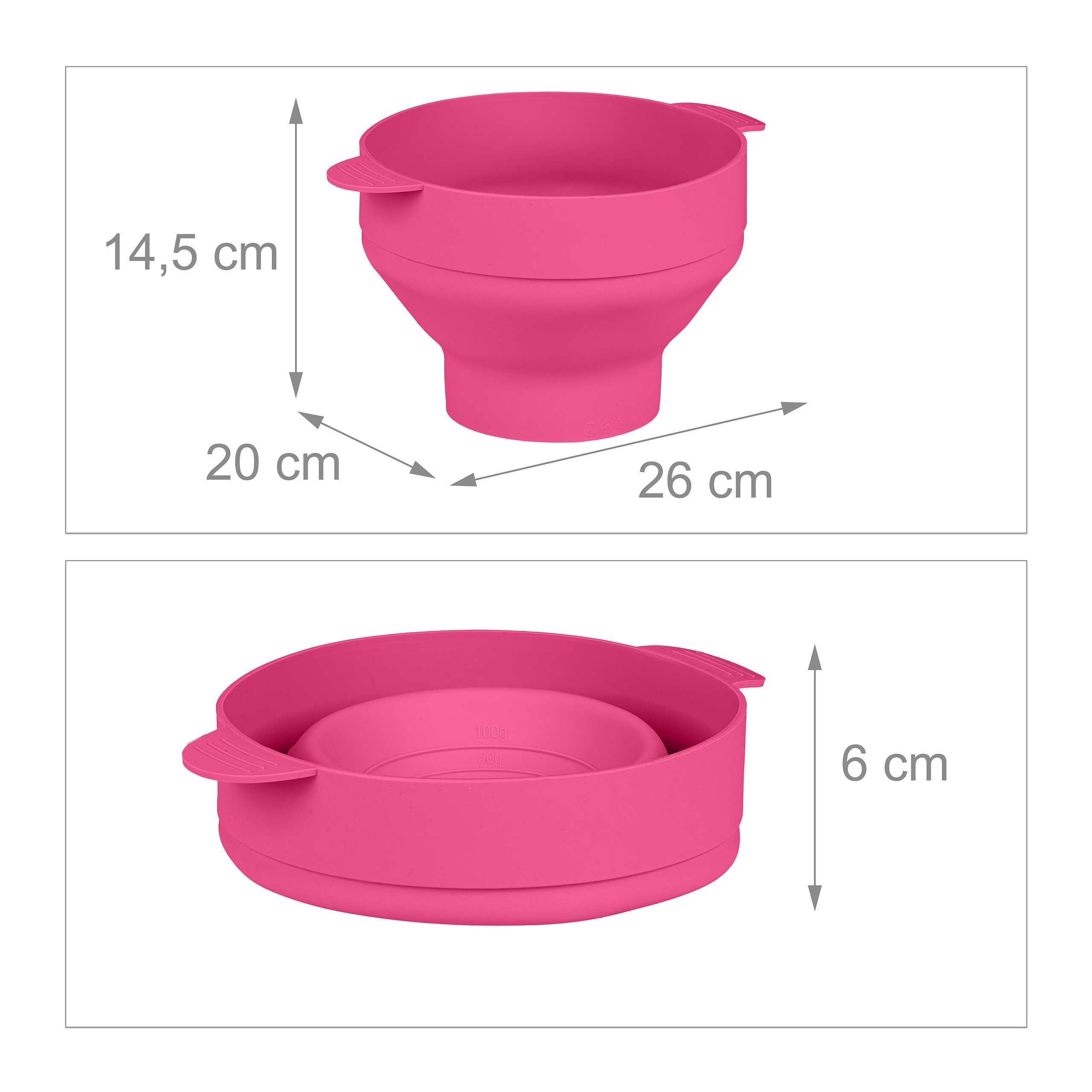 Pink Transparent Pink Maker Schüssel für relaxdays Popcorn Mikrowelle, Silikon,