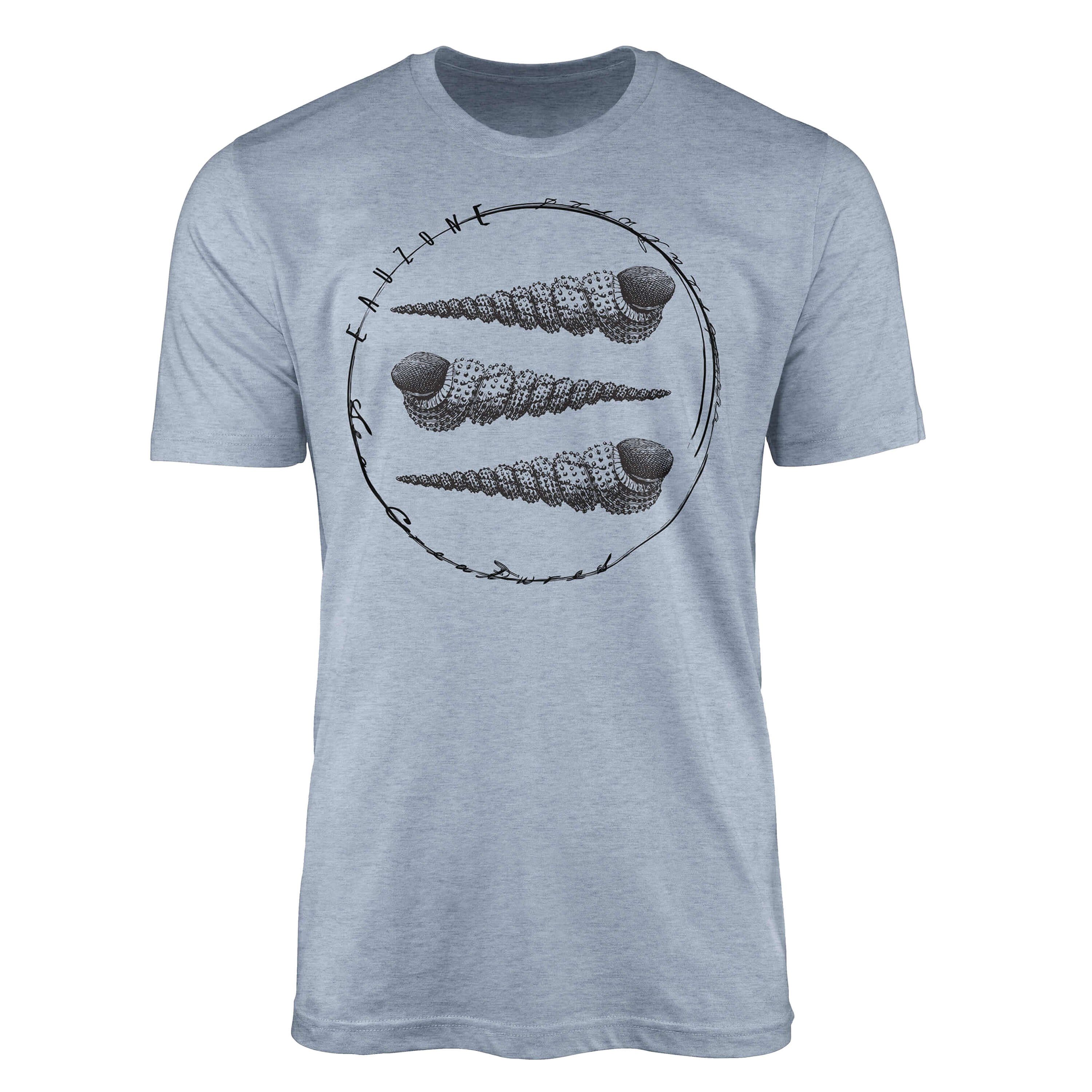Sinus Art T-Shirt Serie: T-Shirt Schnitt Sea 092 Struktur - Stonewash Sea Creatures, Denim Fische feine sportlicher / und Tiefsee