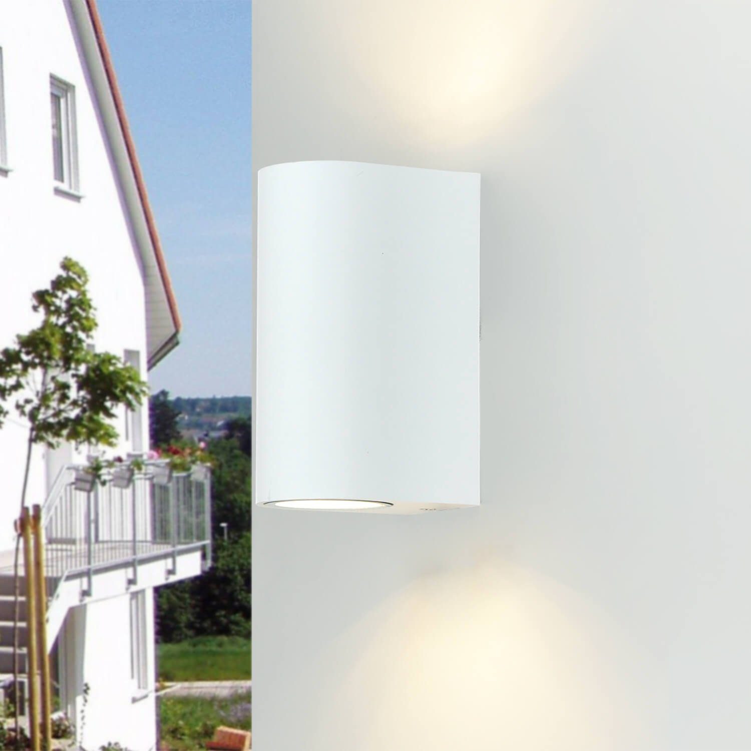 Licht-Erlebnisse Außen-Wandleuchte Set Weiß IP44 4er ohne Fassadenstrahler Down Leuchtmittel, AALBORG, Up