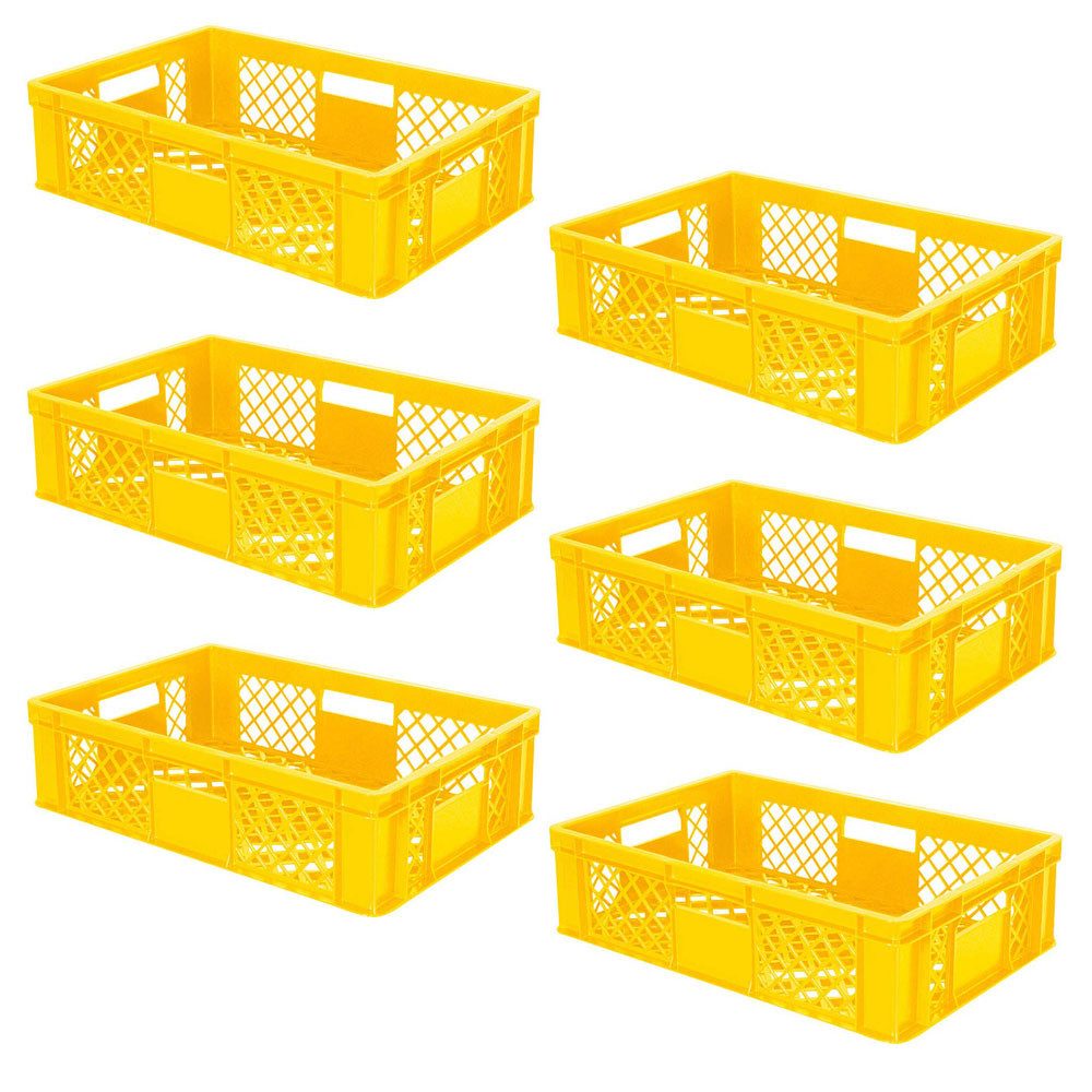 BRB-Lagertechnik Stapelbox 6x Eurobehälter/Bäckerkiste durchbrochen, LxBxH 600x400x150 mm, Stoßfest, robust und formstabil