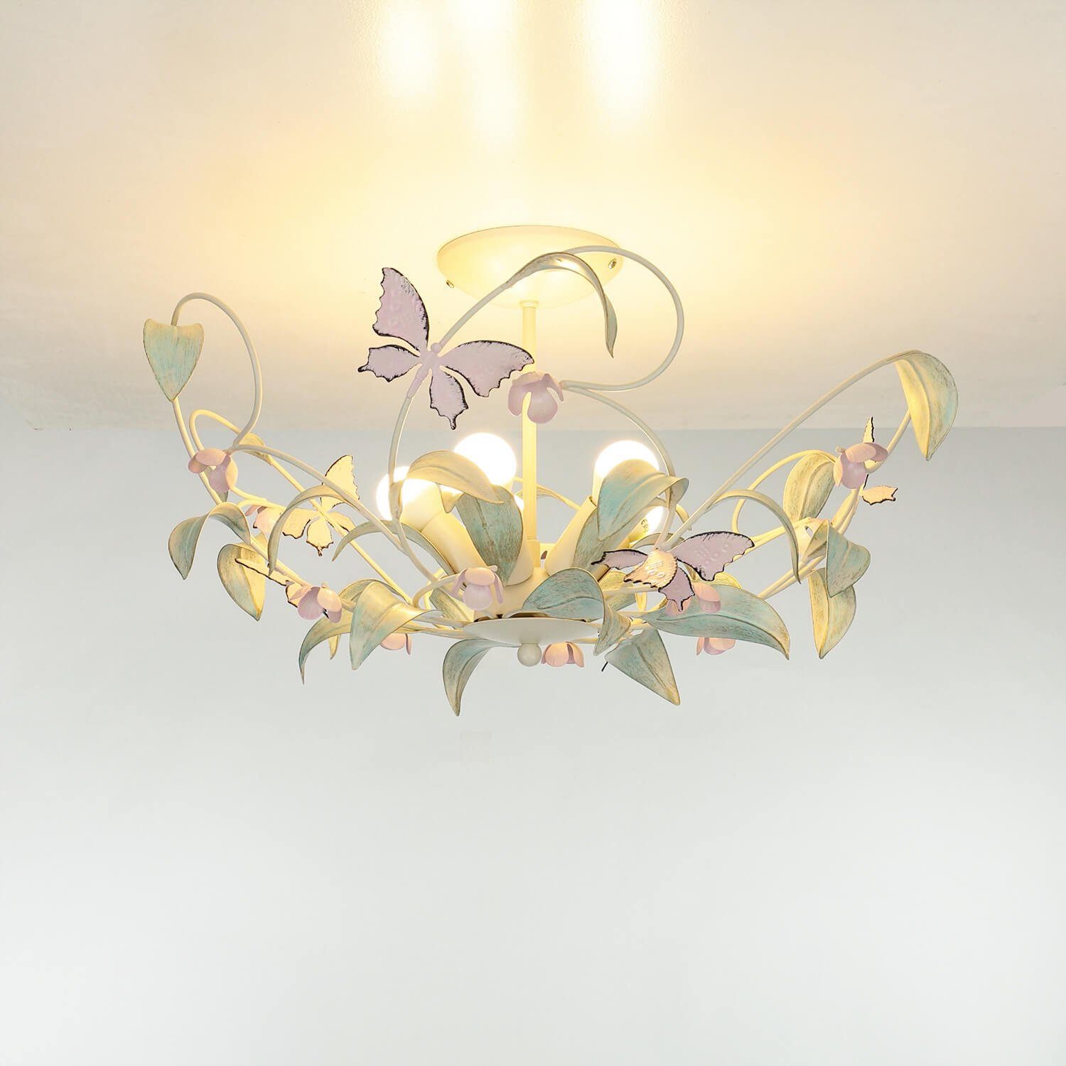 Leuchtmittel, Romantisch Rosa Weiß Schlafzimmer Deckenleuchte Deckenlampe SUMMER, ohne Floral Licht-Erlebnisse