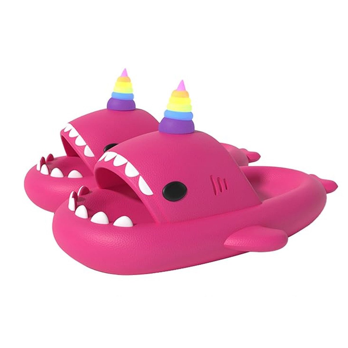 Corimori Hai Einhorn Badeschlappen mit Regenbogenhorn Badeschuh (Packung, Geschenk) lustige Badelatschen für Kinder und Erwachsene, EU Größe 42-43