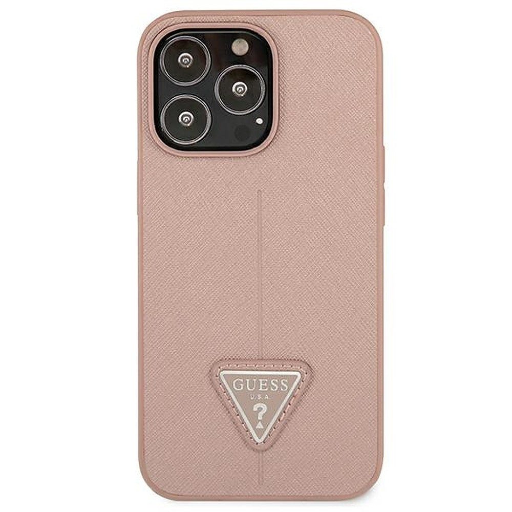 Guess Smartphone-Hülle Handyhülle Schutzhülle Handyschale 6,1", Saffiano-Struktur, Dreieck-Logo, Hardcase