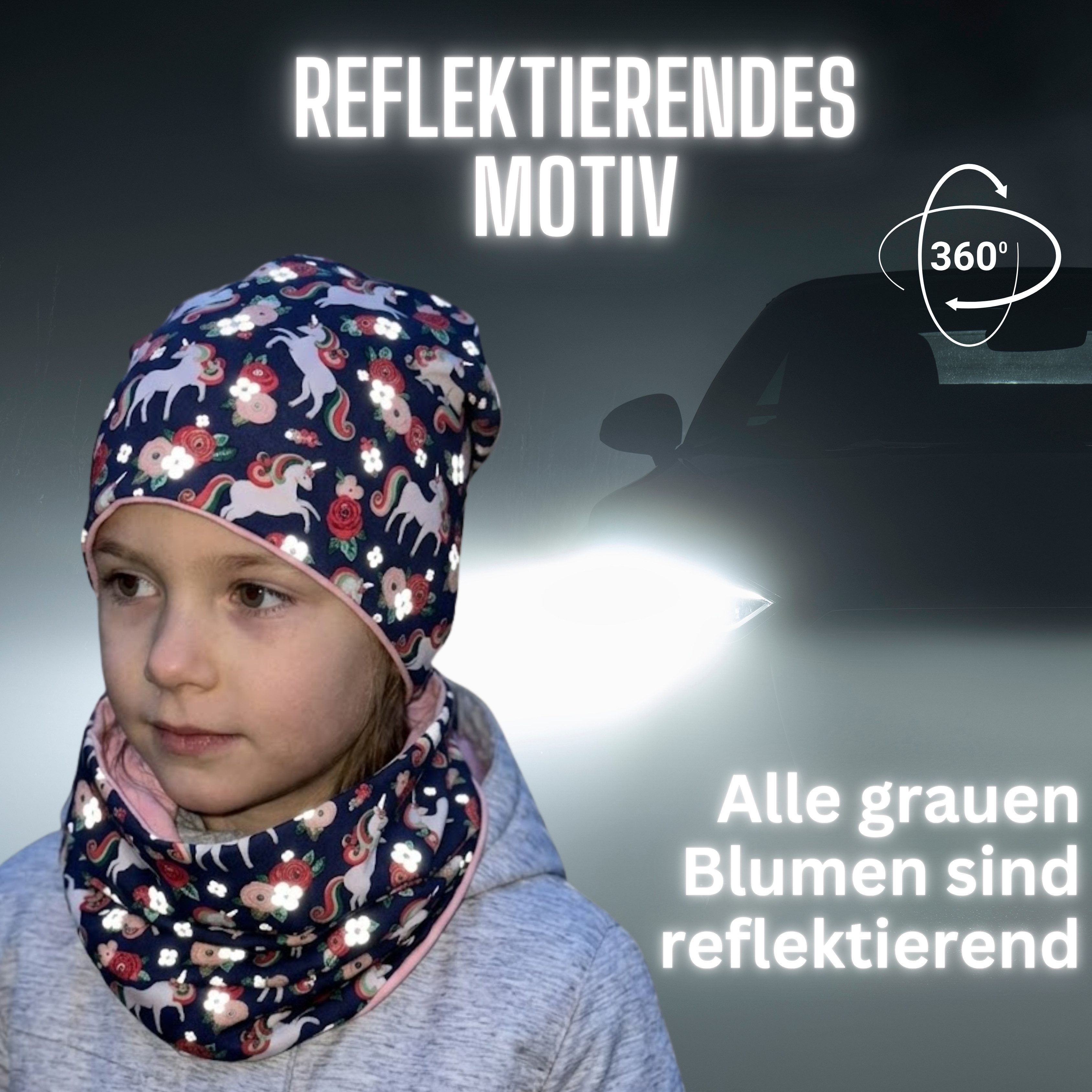 HECKBO Beanie 360° Reflektor Kinder Beanie Mütze & Loop Schal Set – Bild 2 von 5