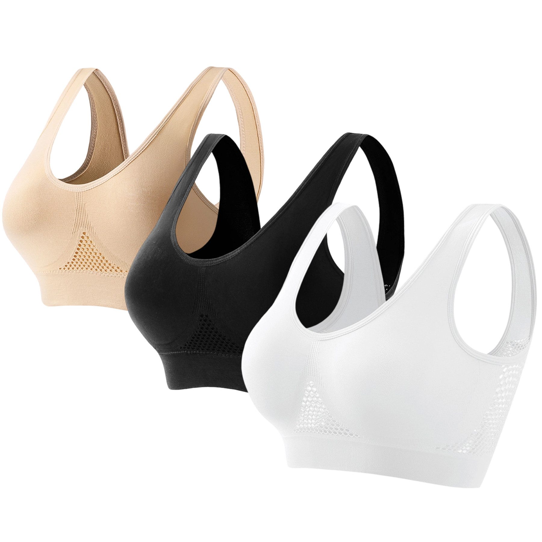 Mutig Bustier 3 Stück Damen Sport BH, Push Up, Seamless BH Bralette, Ohne Bügel (Gepolstert, Starker Halt, Bustier, Fitness, Yoga, Joggen, Laufen, Reiten, High Impact, Bequem, Atmungsaktiv) Crop Top, Wohlfühl-BH, Sportbekleidung