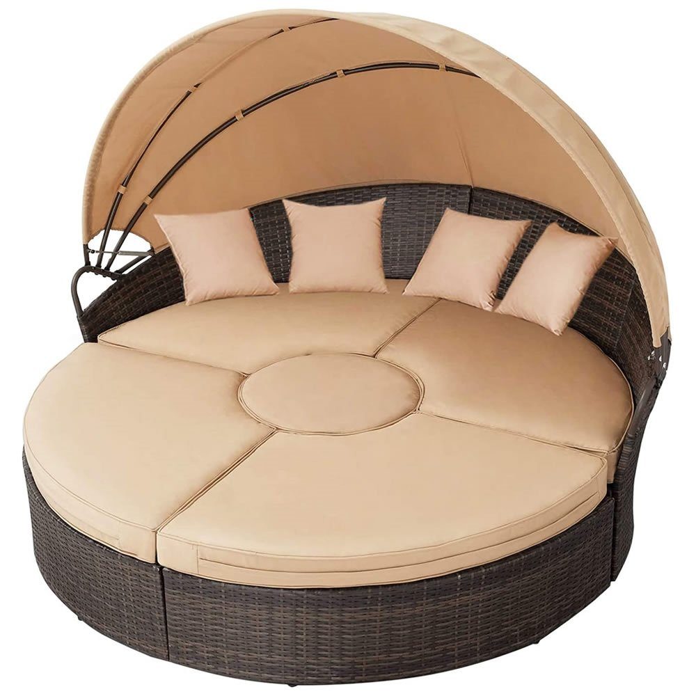 Feel2Home Sonneninsel Polyrattan Sonneninsel 180cm Gartenmuschel Sonnenliege versch. Farben, Stück, wasserabweisend