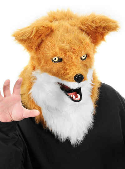 Elope Verkleidungsmaske Fuchs Maske mit beweglichem Mund, Tiermaske mit Kunstfell und beweglichem Unterkiefer