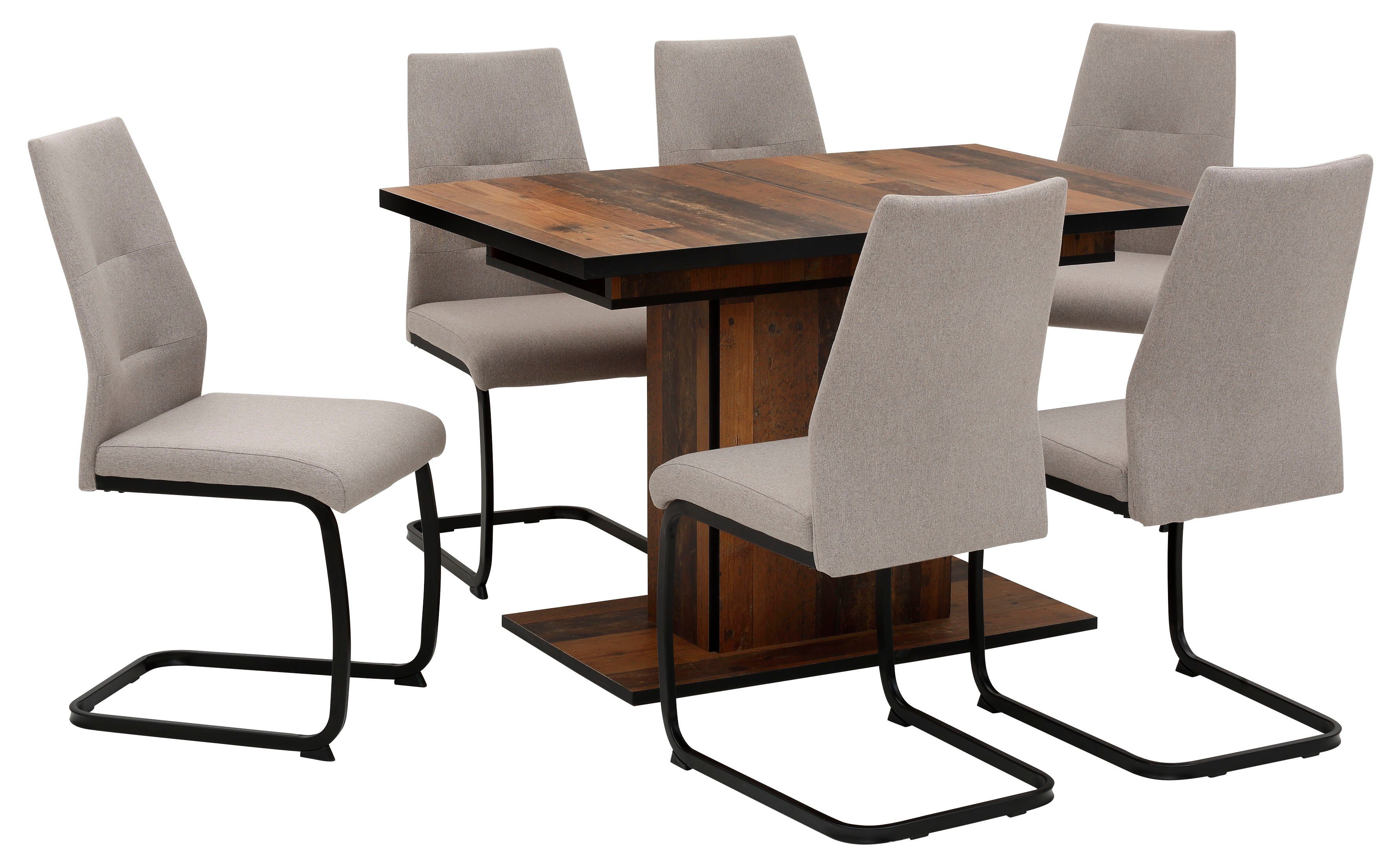 HELA KG 140 Tisch | Schlamm / Stühle), Oldwood/Bezug ausziehbar (Set, -160 Ariana, waterfree 120 Essgruppe cm, 1 7-tlg., | Belastbarkeit 6 Schlamm Oldwood