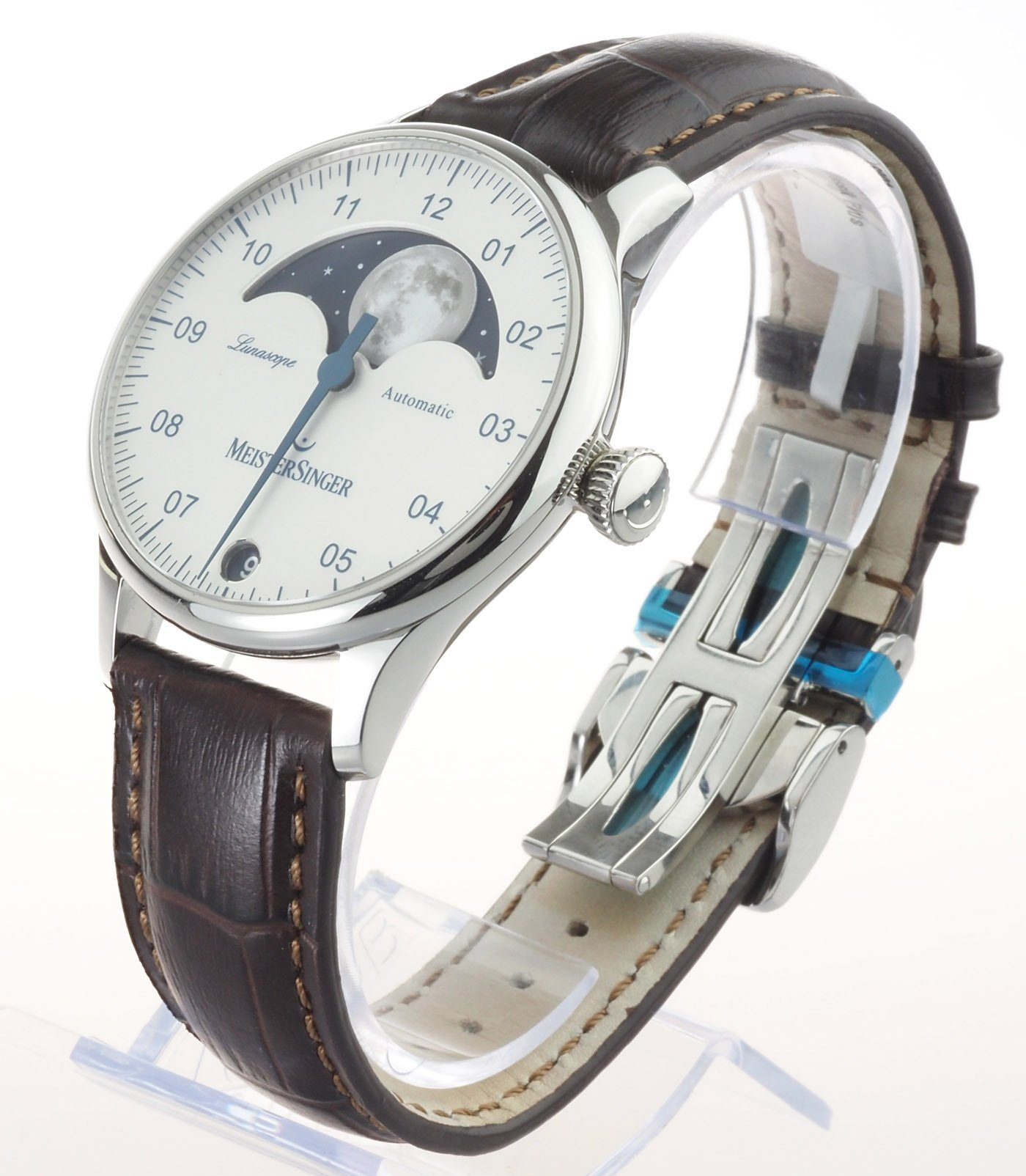 Automatik Einzeiger Uhr, Meistersinger Lunascope LS901 Automatikuhr Uhr Herren Mondphasenanzeige