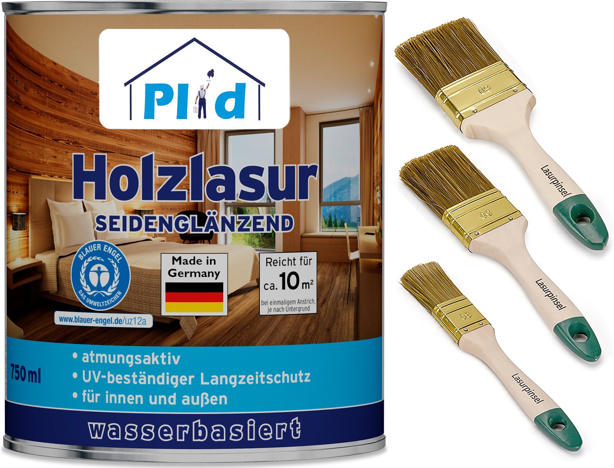 plid Holzschutzlasur Premium Holzlasur Holzschutzlasur Holzschutz Lasurpinsel, Schnelltrocknend Teak