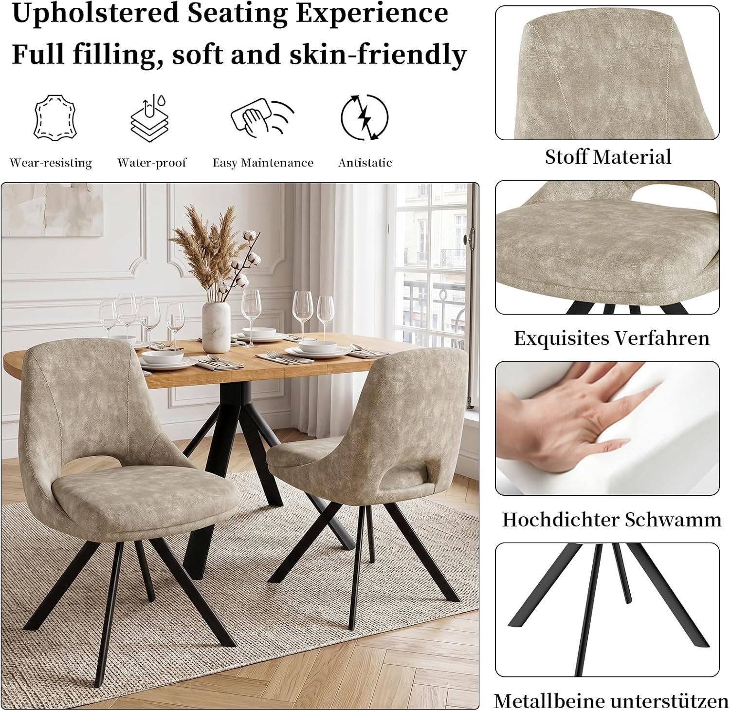 Jiexi Essgruppe Ausziehbare Essgruppe, Holzoptik mit [Esstisch + 6 Lightcoffee Stühle] – Bild 2 von 5