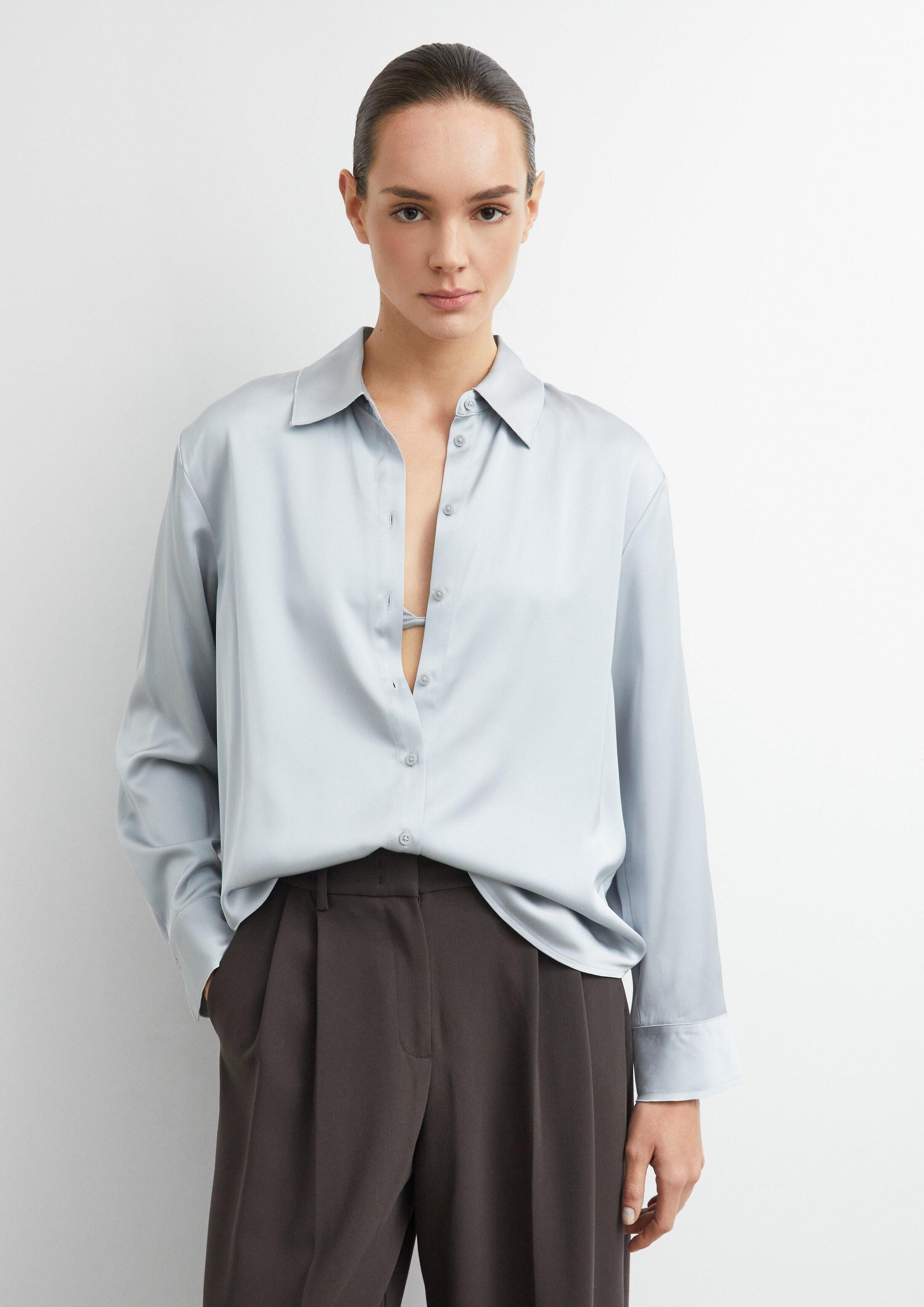 comma Langarmbluse Bluse Hemdbluse aus Satin