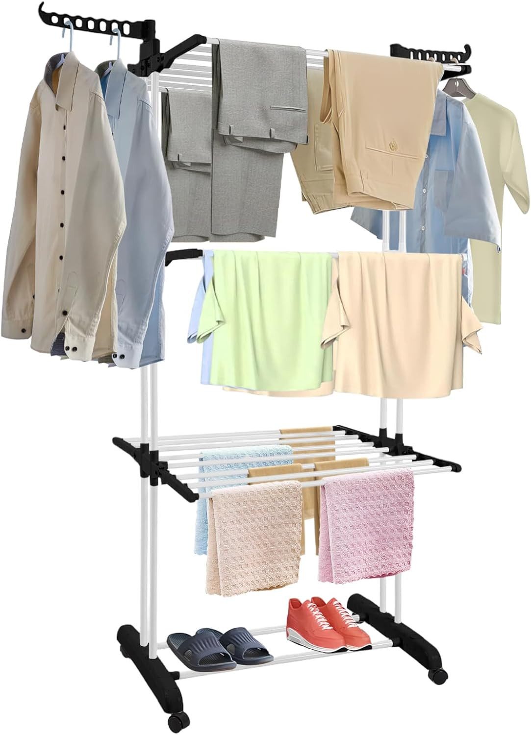 Wäscheständer Klappbarer Wäscheturm mit 3 Ebenen & 2 Seitenflügeln