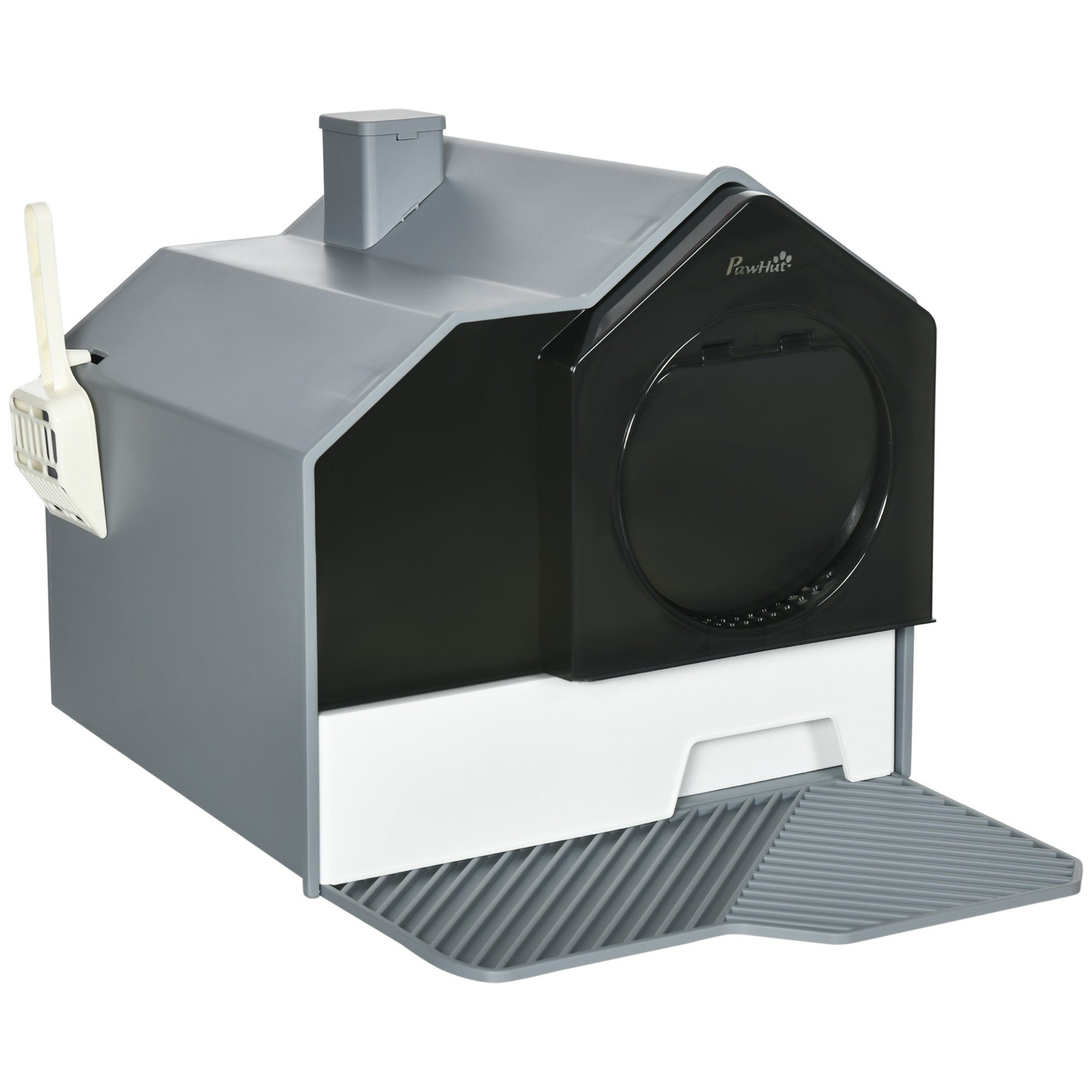 Katzentoilette Katzenklo mit Schublade Haube, ABS, Kunststoff, Weiß+Grau