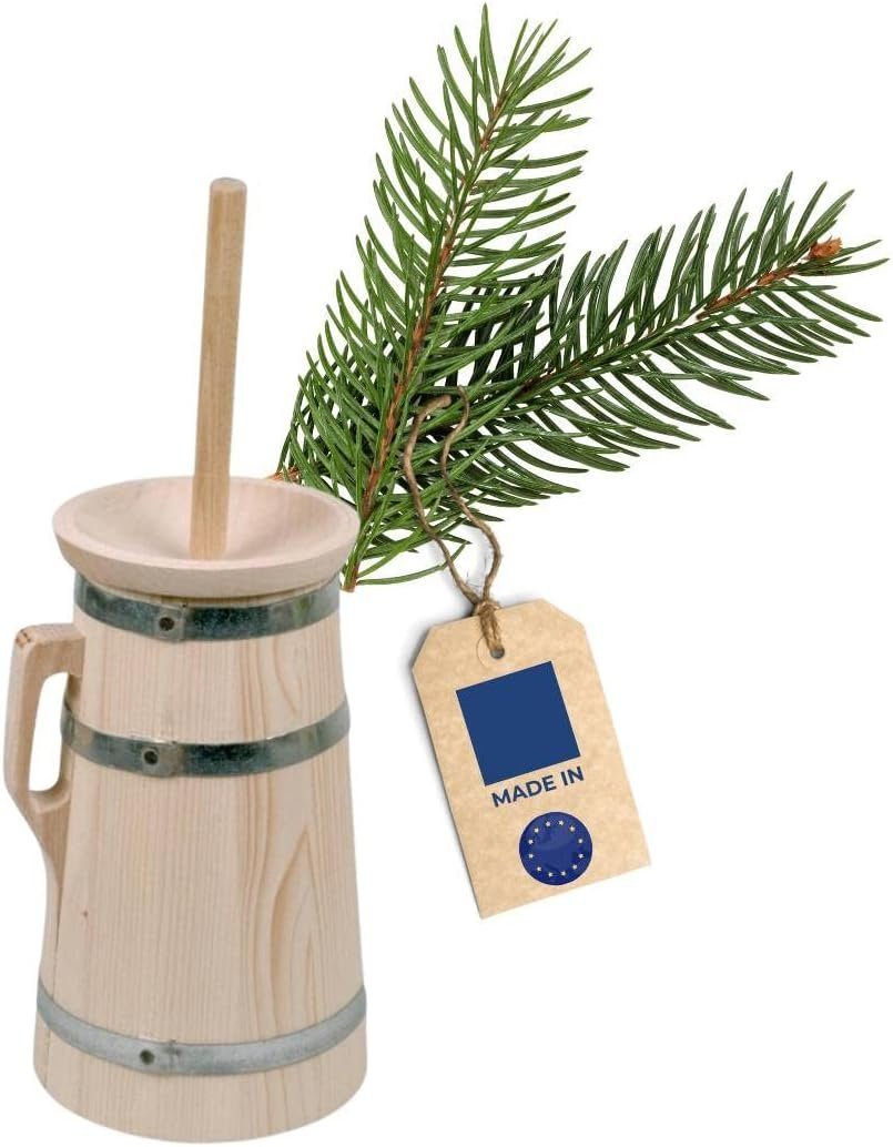 Hofmeister Butterdose Butterfass 2 Liter Fichtenholz Butter selber machen Butterstampfer, Fichtenholz