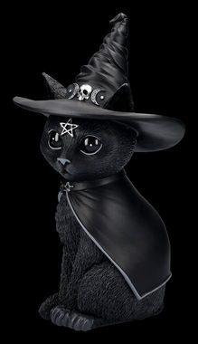 Figuren Shop GmbH Fantasy-Figur Okkulte Katzenfigur mit Hexenhut - Purrah groß - Katze Fantasy Dekofigur schwarz