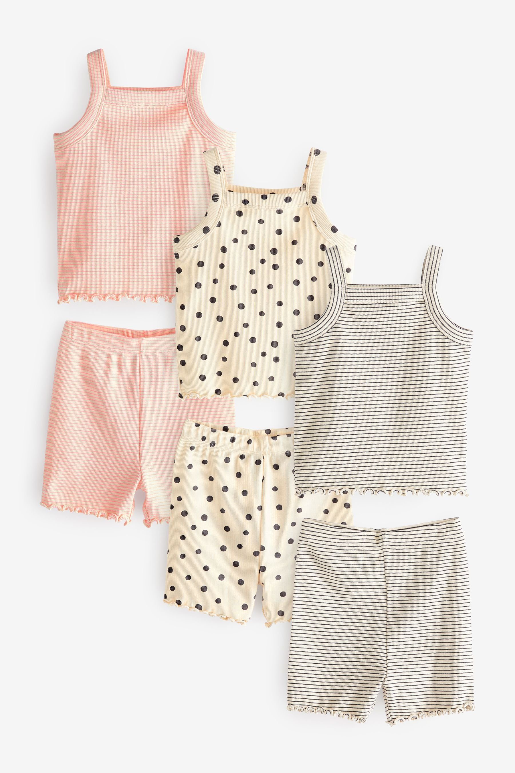 Next Pyjama 3er-Pack Shorty-Schlafanzüge mit Trägertops & Polka tlg) Dot Ecru/Pink (6 Stripe