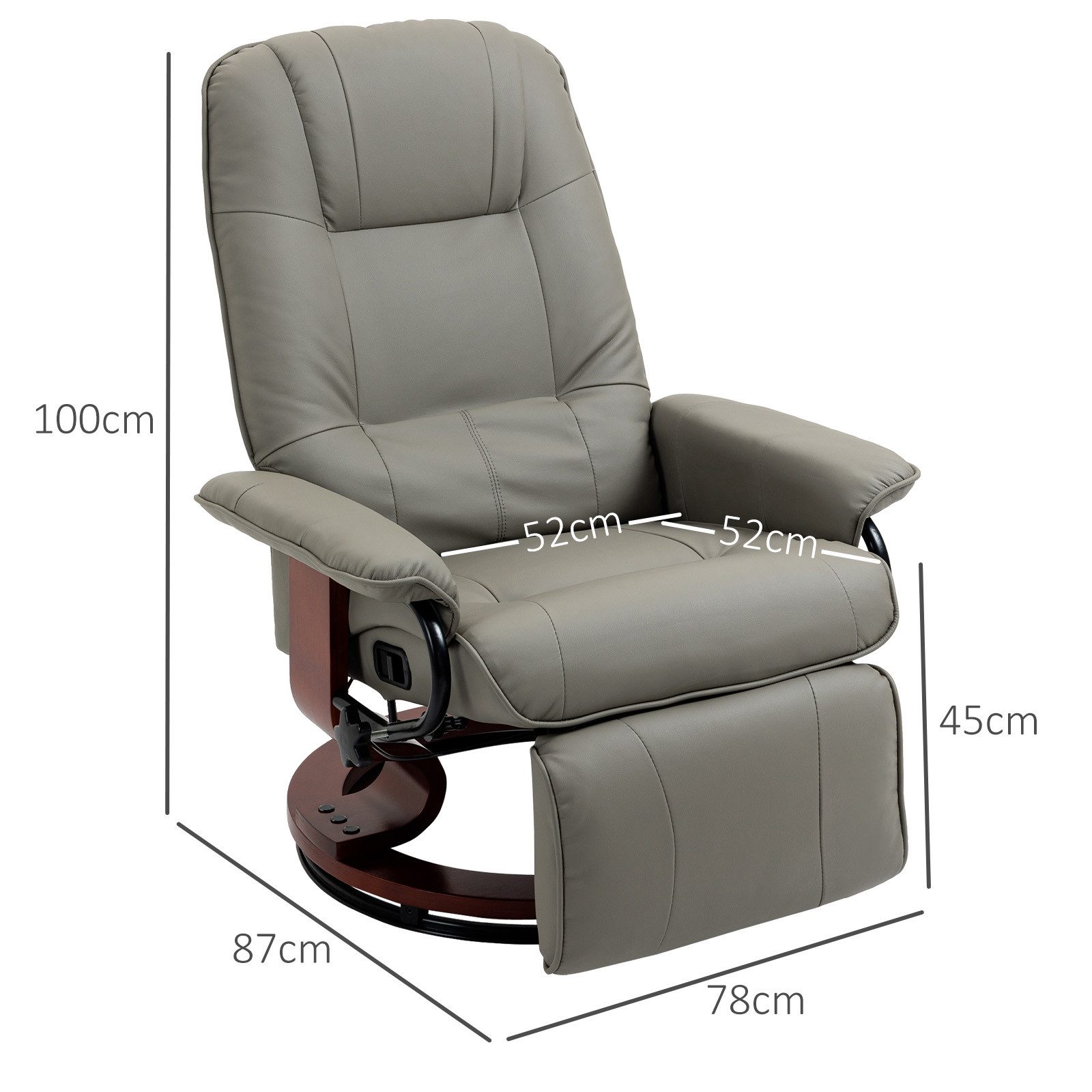 HOMCOM Relaxsessel Ruhesessel TV-Sessel Schlafzimmer Kunstleder (Liegesessel, 1-St., Fernsehsessel), für Wohnzimmer, Büro, Grau