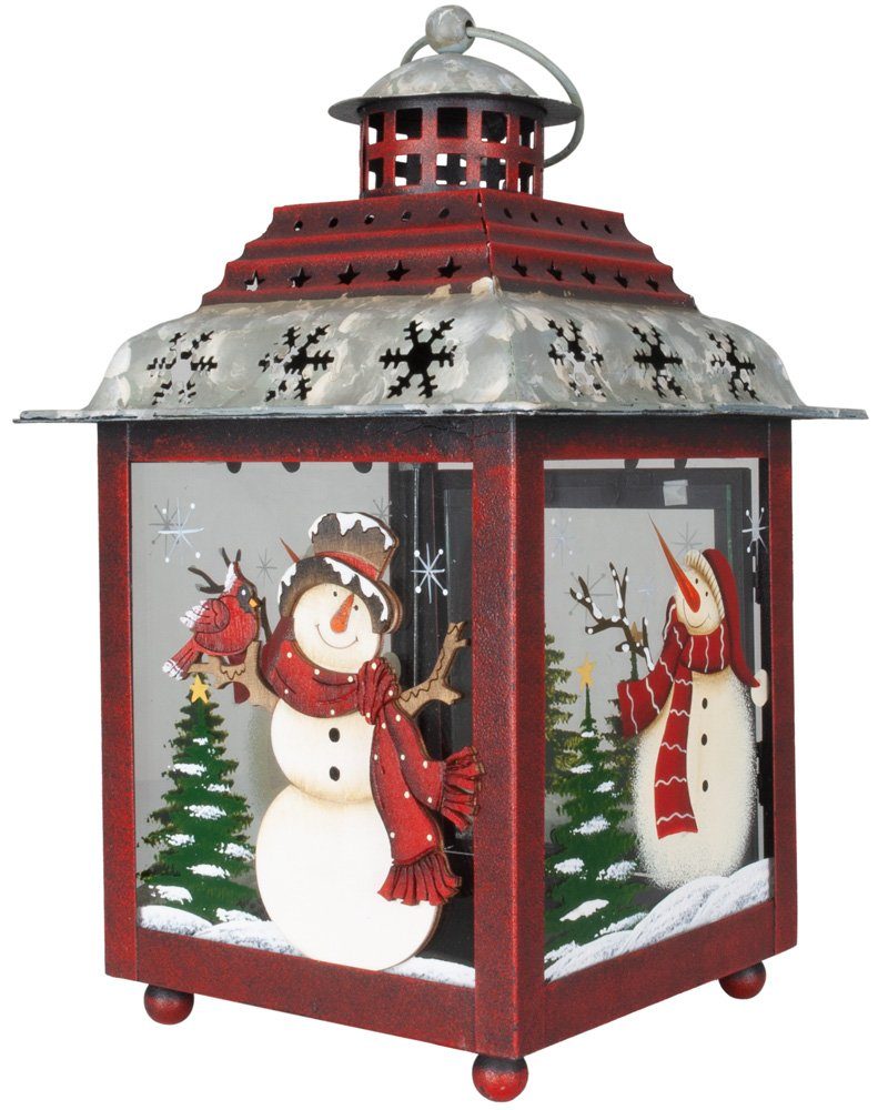 1 Glasscheiben für 28cm aus mit bemalten Paradise und (Deko-Laterne, Kerzenlaterne Christmas Schneemann Weihnachtsdeko Metall weihnachtlich Kerzen St), Teelichter