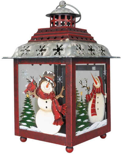 Christmas Paradise Kerzenlaterne 28cm für Teelichter und Kerzen Weihnachtsdeko Schneemann (Deko-Laterne, 1 St), aus Metall mit weihnachtlich bemalten Glasscheiben