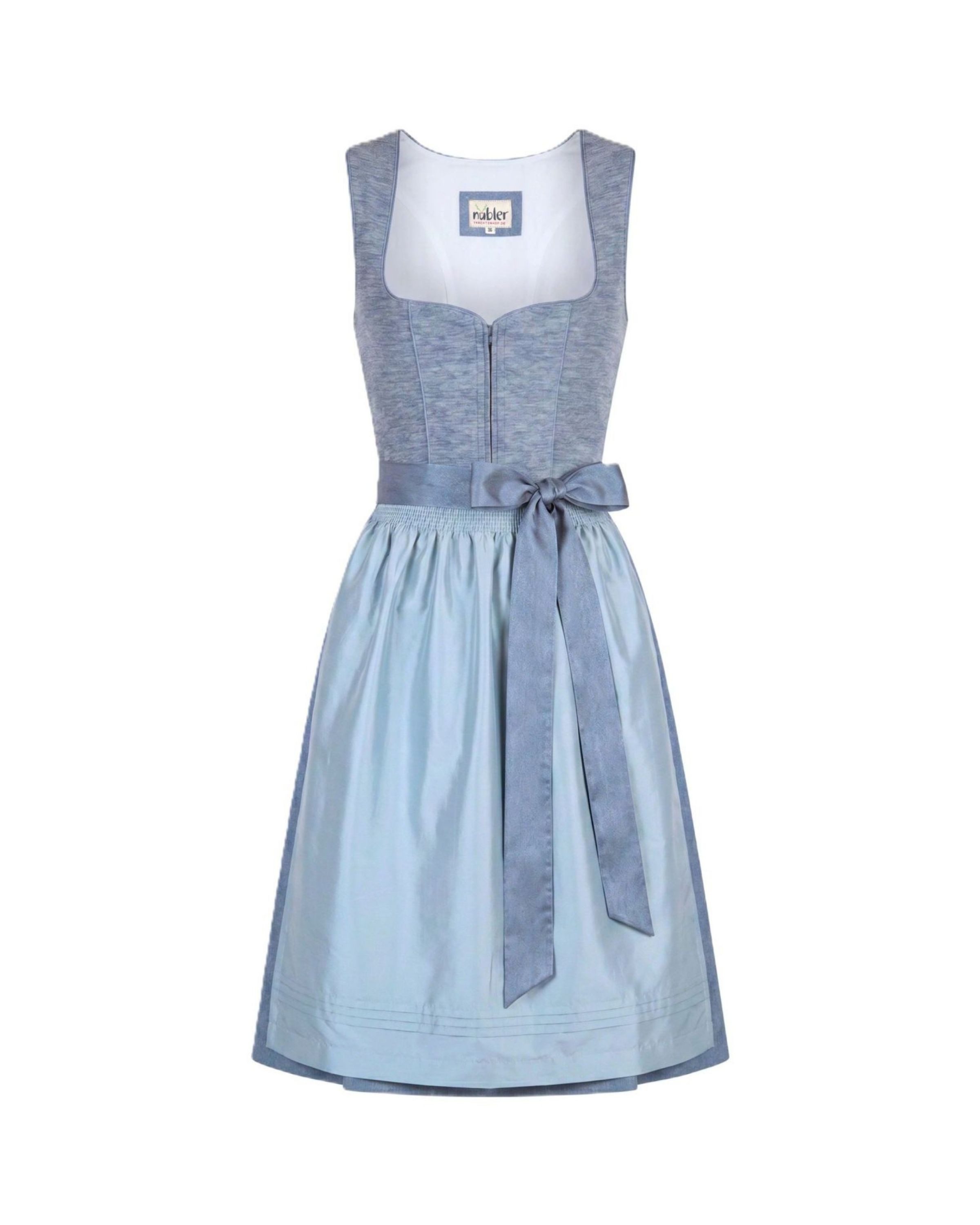 Nübler Trachtenkleid Mididirndl Kira in Rauchblau - Rocklänge 65 cm