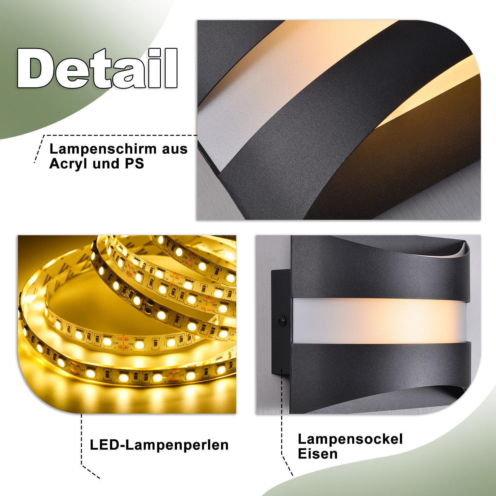 ZMH LED Wandleuchte Wandlampe Innen Modern Design 3000K Warmweiß, LED fest integriert – Bild 4 von 5