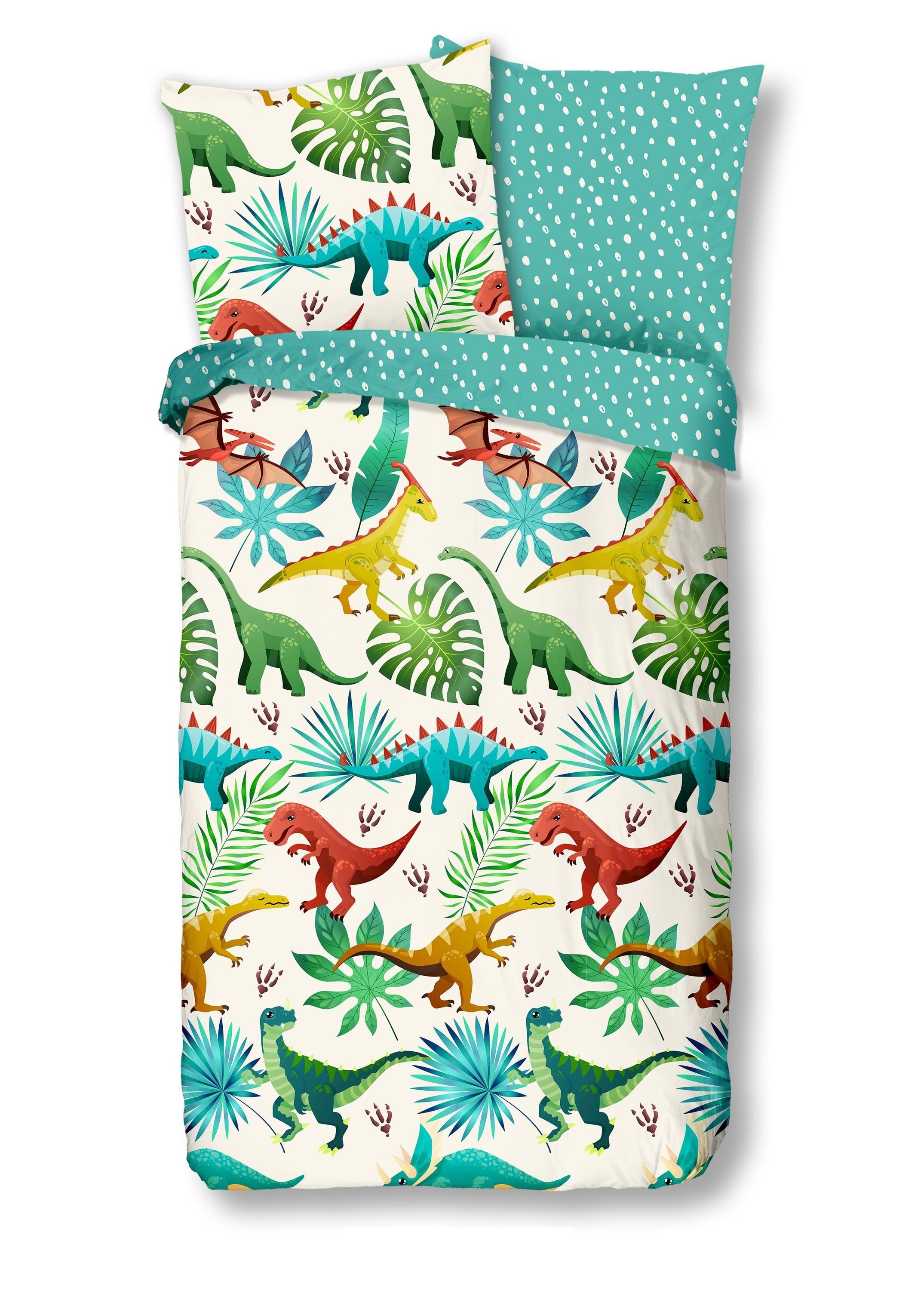 good morning Bettwäsche Baumwolle, Renforcé, 2 teilig, Dinos, bunt, Pflanze günstig online kaufen