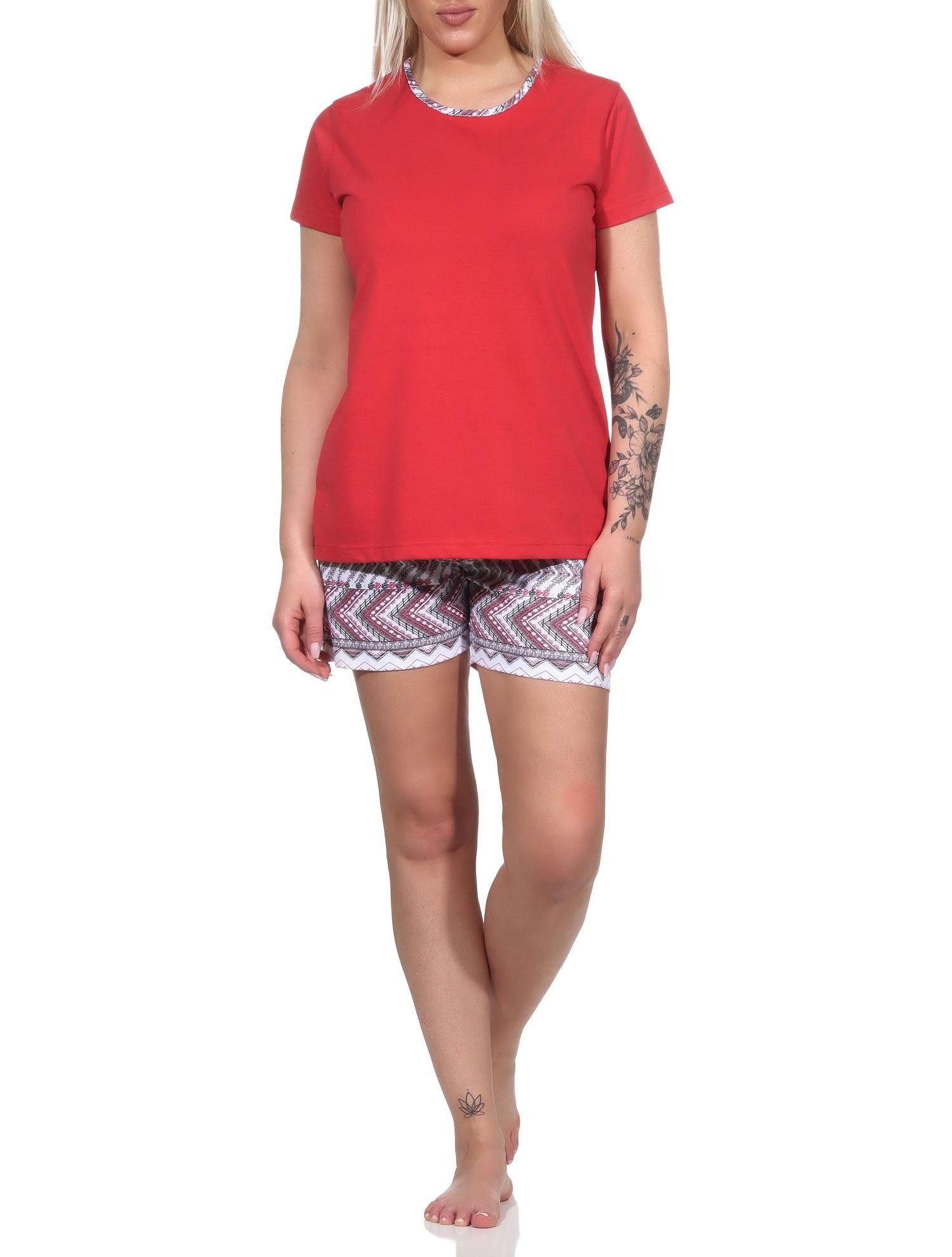 Normann Pyjama Verspielter Damen Shorty Schlafanzug, kurzarm Pyjama im Ethno-Style
