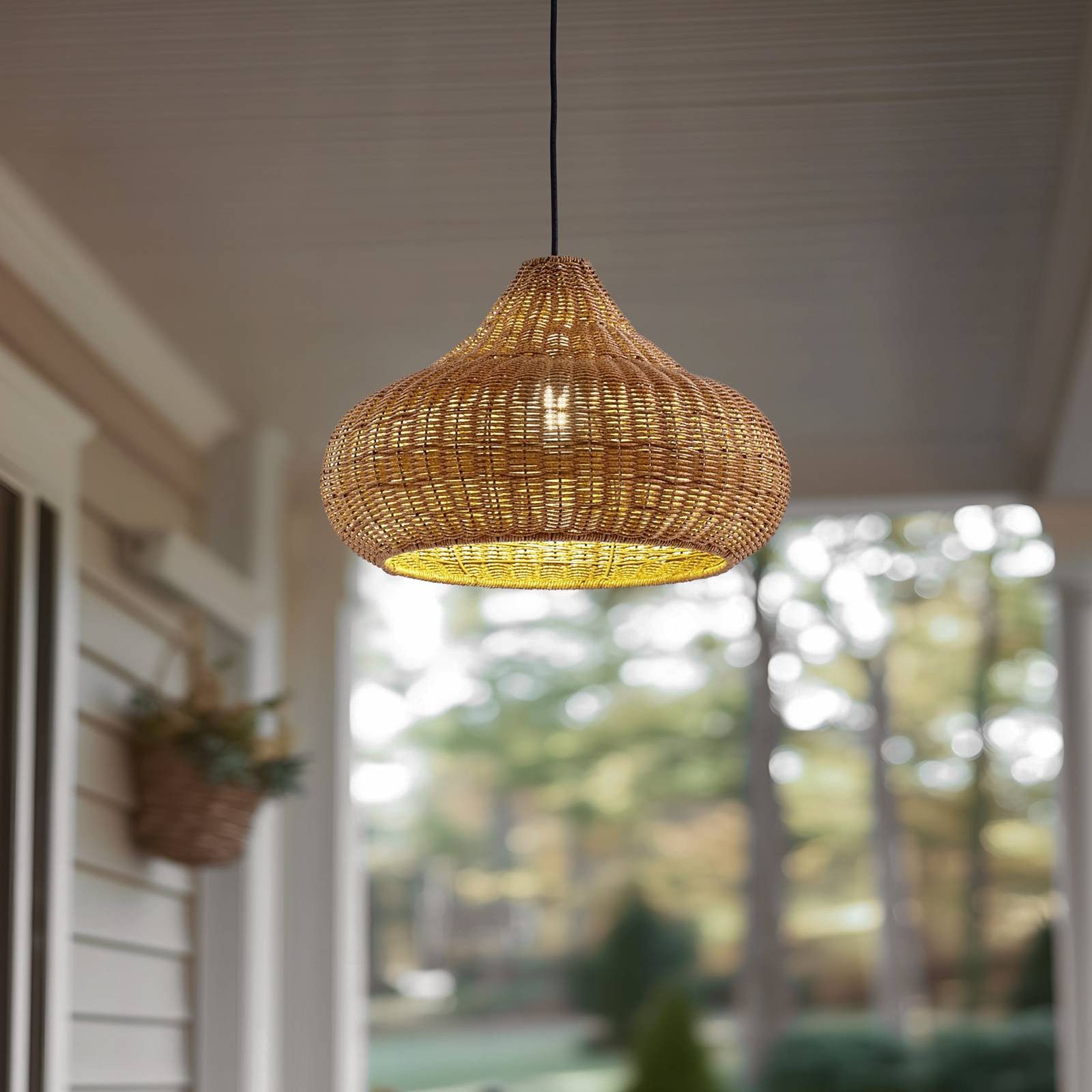 Lucande Hängeleuchten Taniola, Holz IP44, 1 x 15 W LED