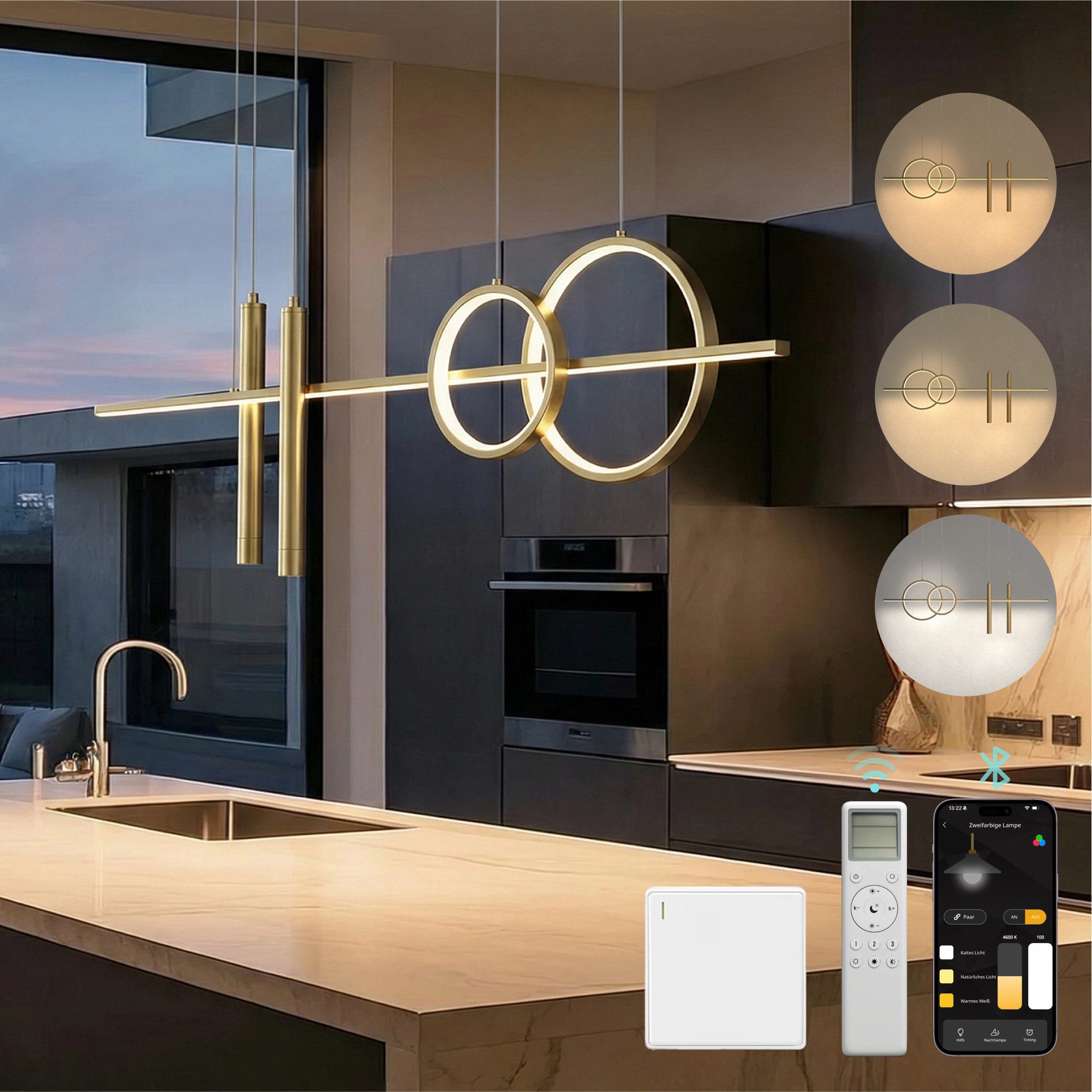 Mai & Mai LED Pendelleuchte LED-Hängelampe Linear design Hängeleuchte 100cm 30W Luvina-09, LED-Pendelleuchte; Drei Steuerungsarten