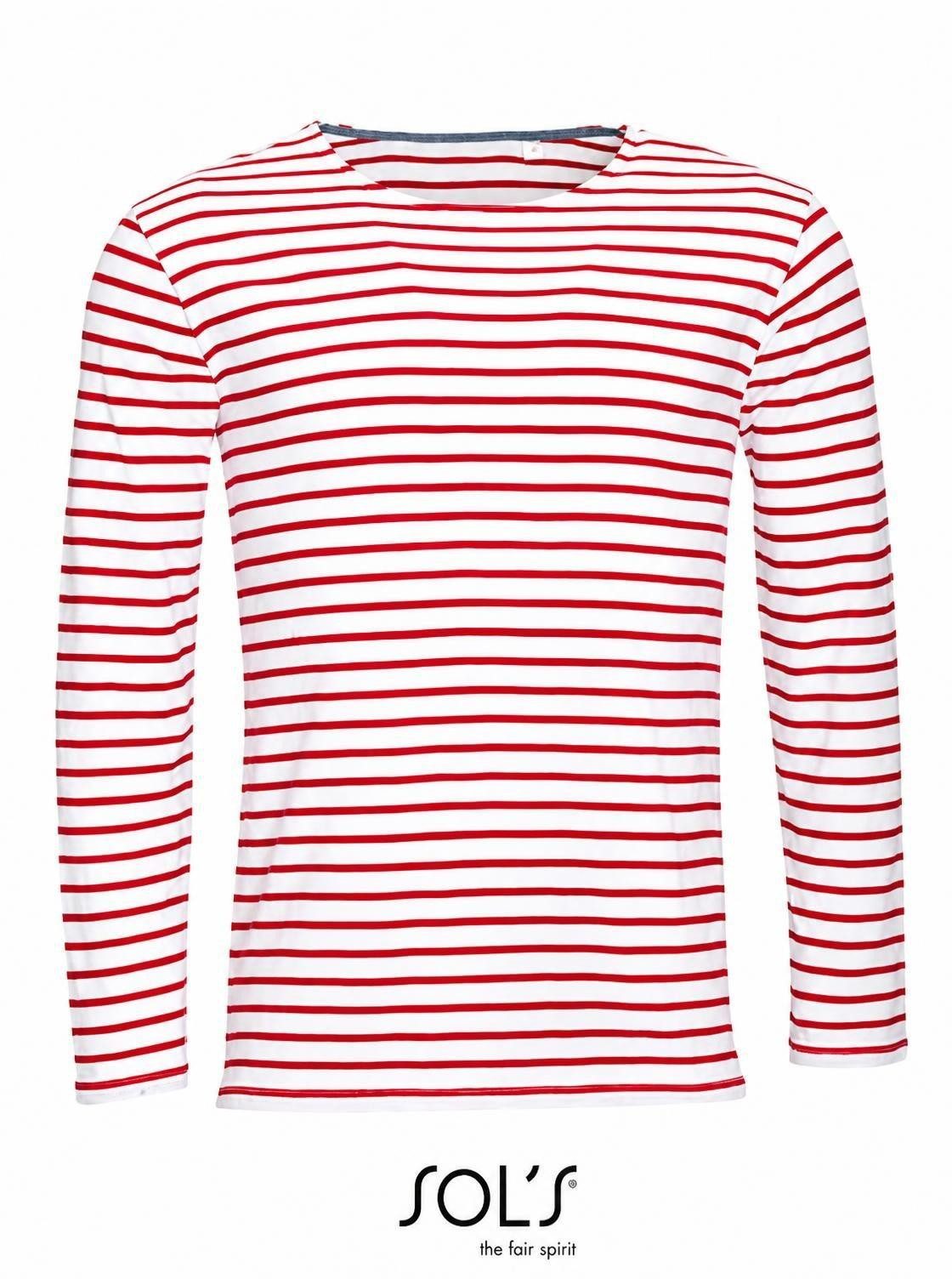 SOLS Langarmshirt Herren Longsleeve Striped T-Shirt Marine gestreift